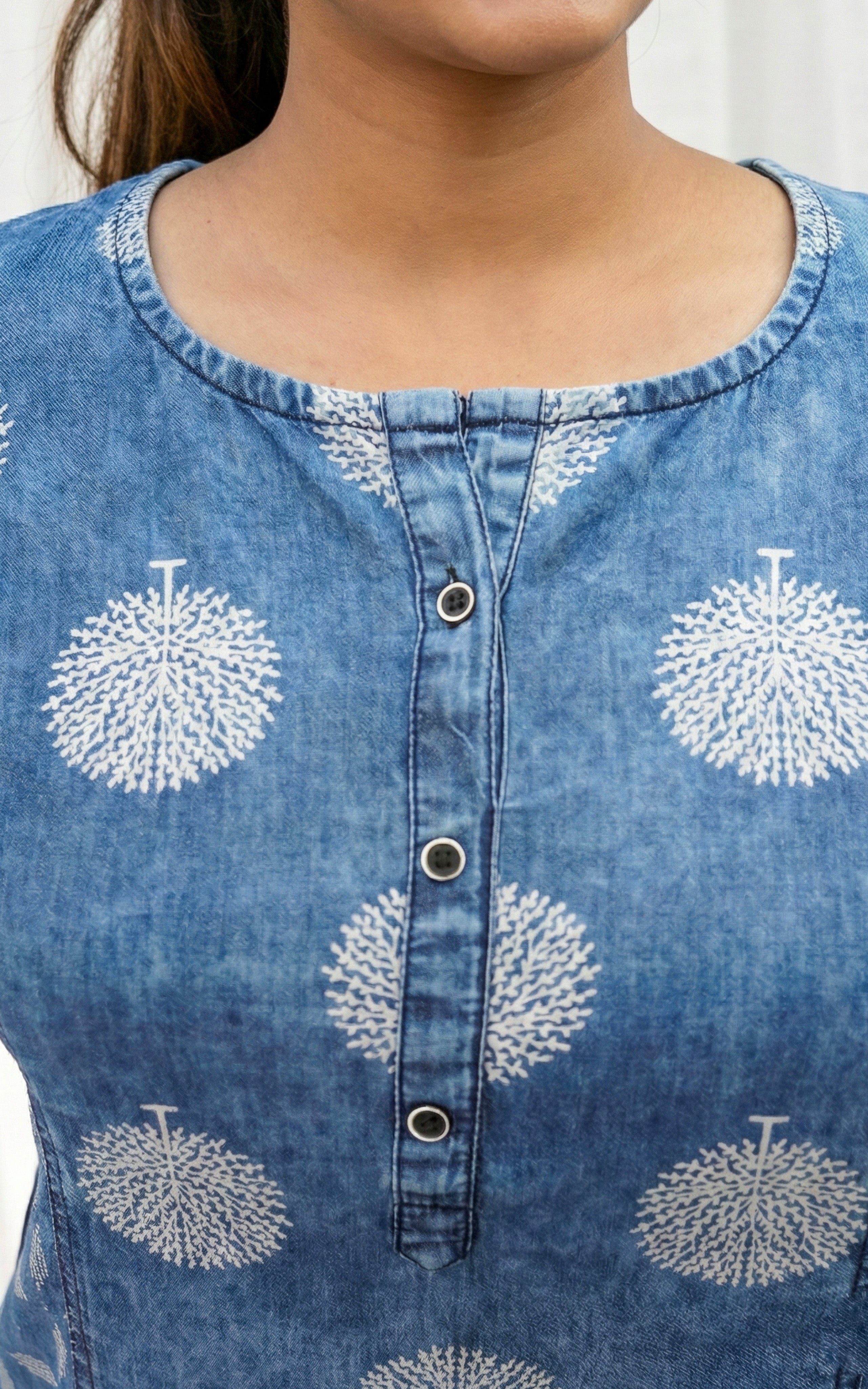 Ethnic embroidered denim kurti for women