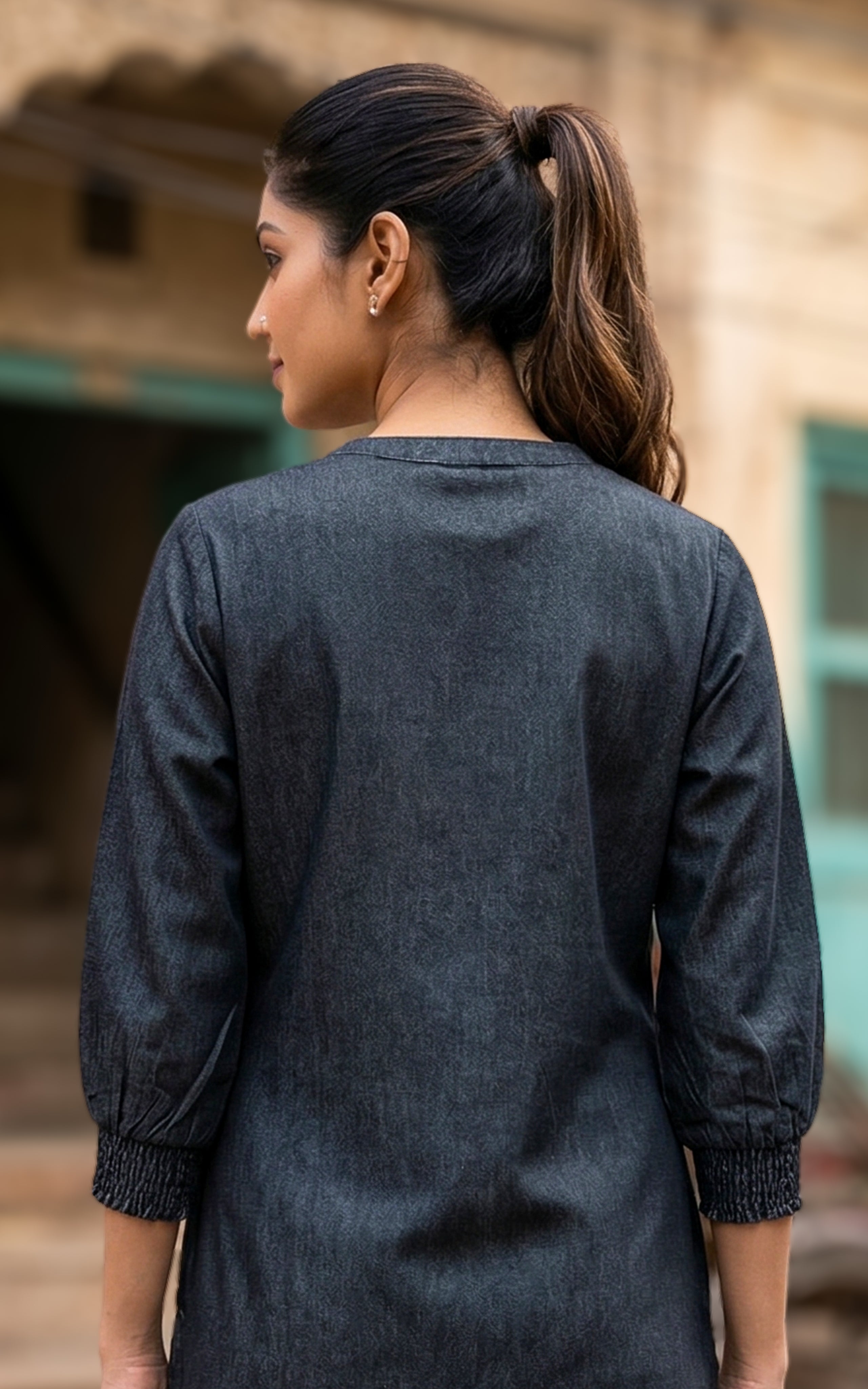 Simple Straight Kurti with Round Neck