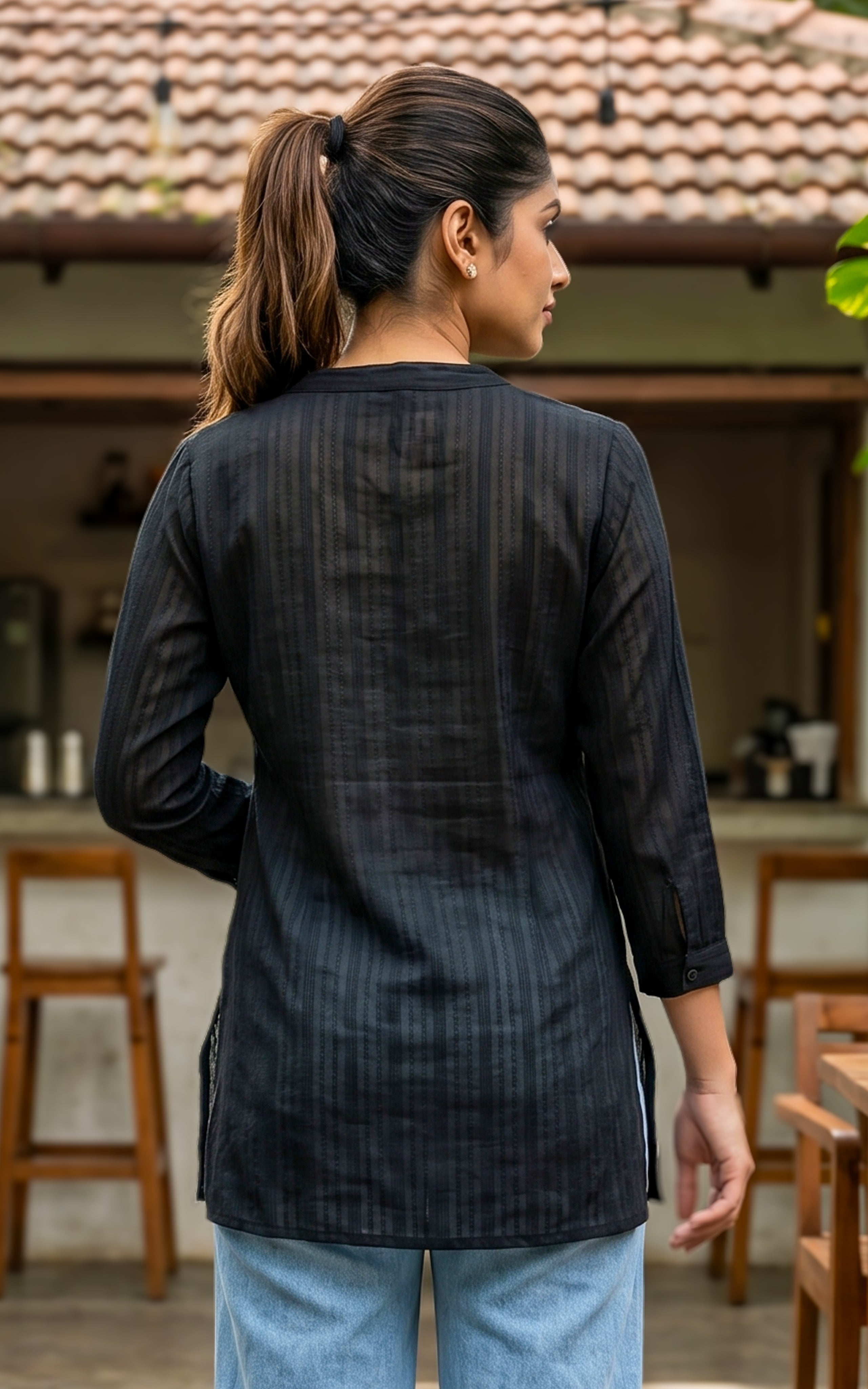 Black casual wear cotton kurti for women