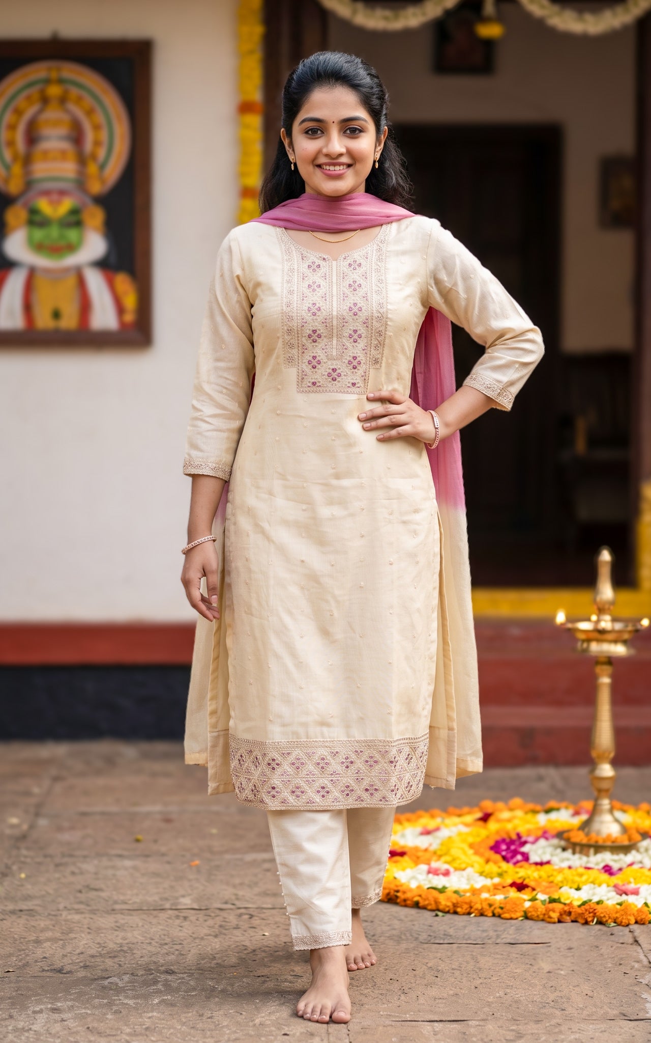 Mullapoo (Kurti+Pant+Dupatta)