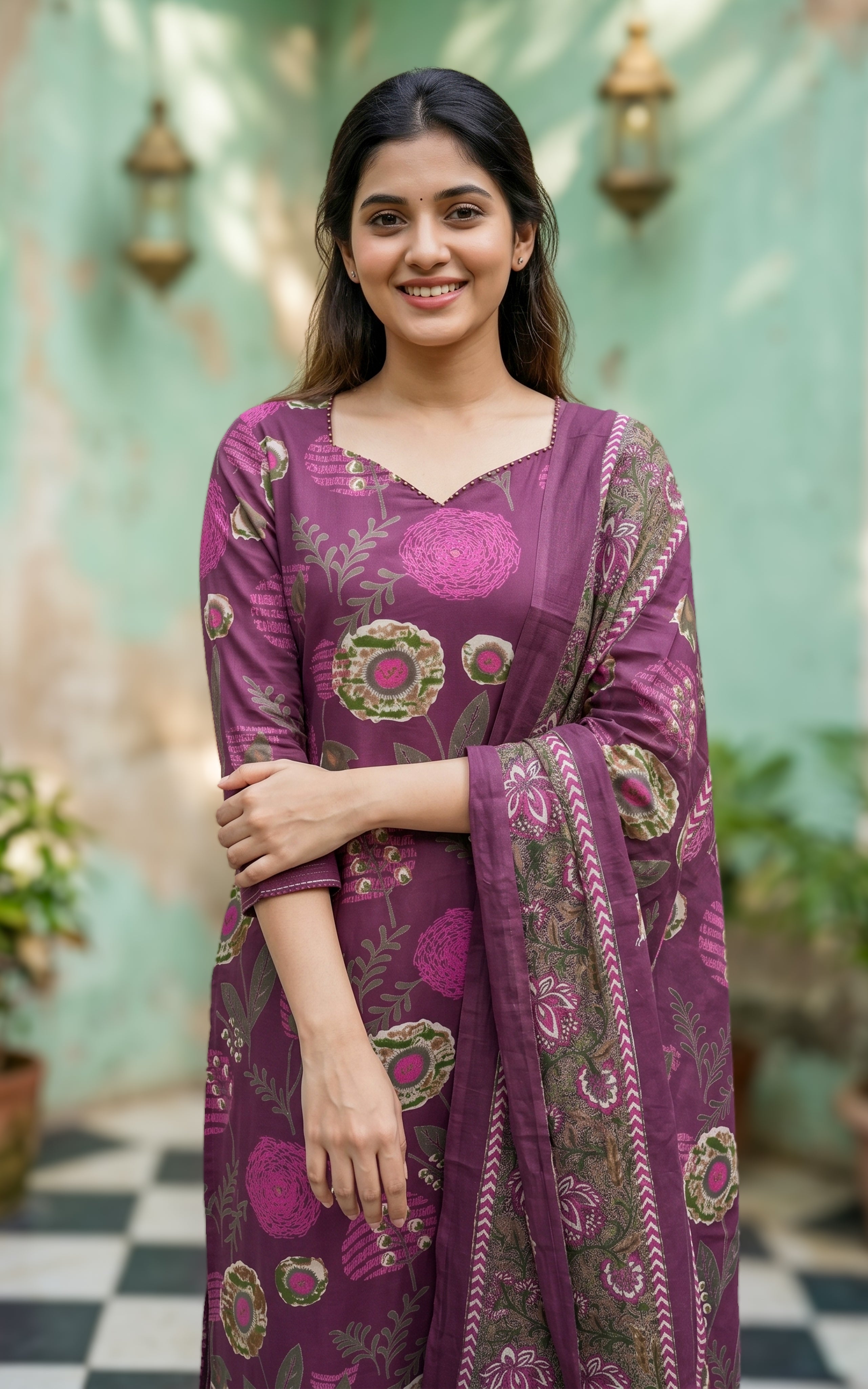 Printed kurti with straight pant and pocket
Cotton kurti with matching dupatta