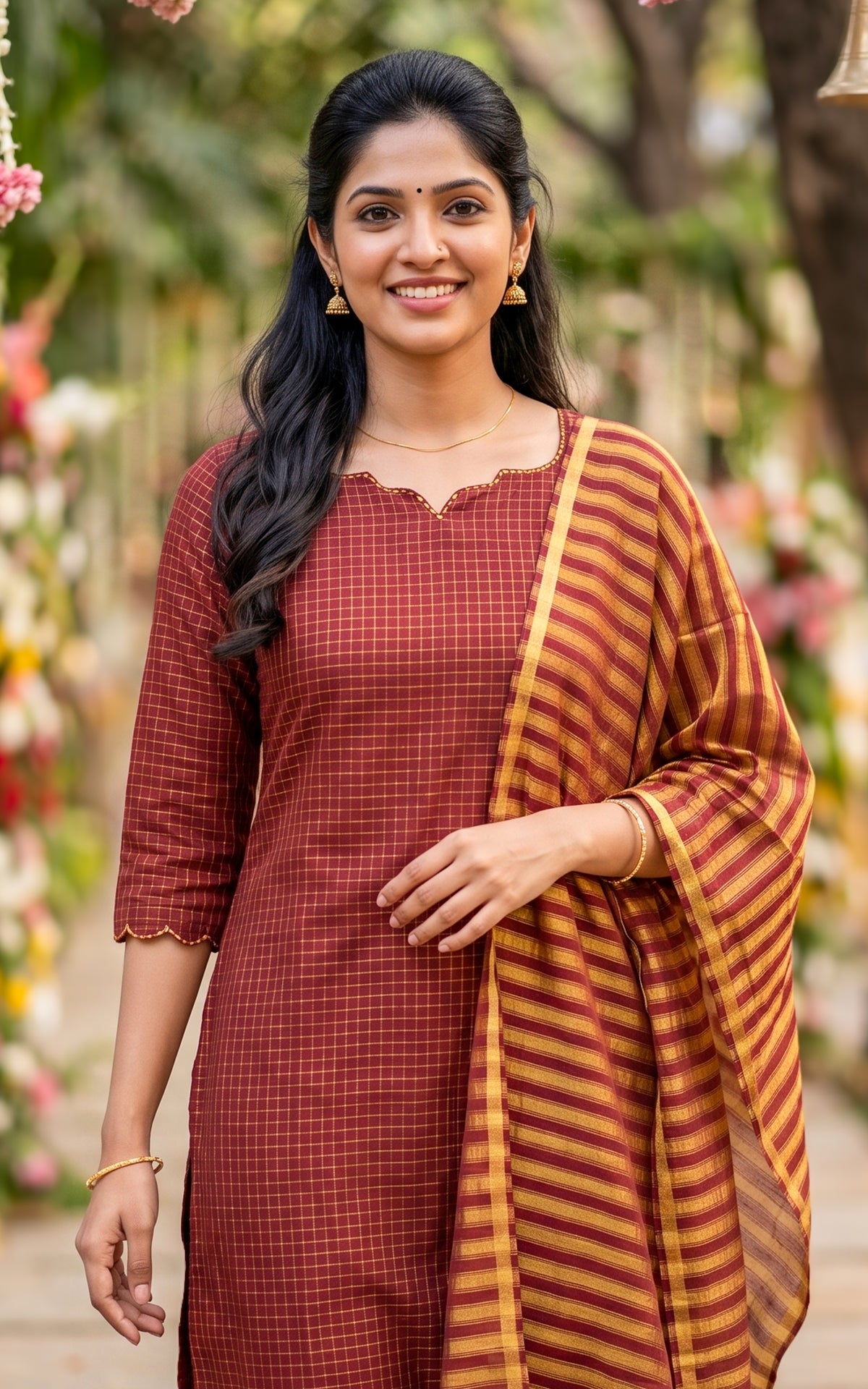 Narumugai Maroon (Kurti+Dupatta)