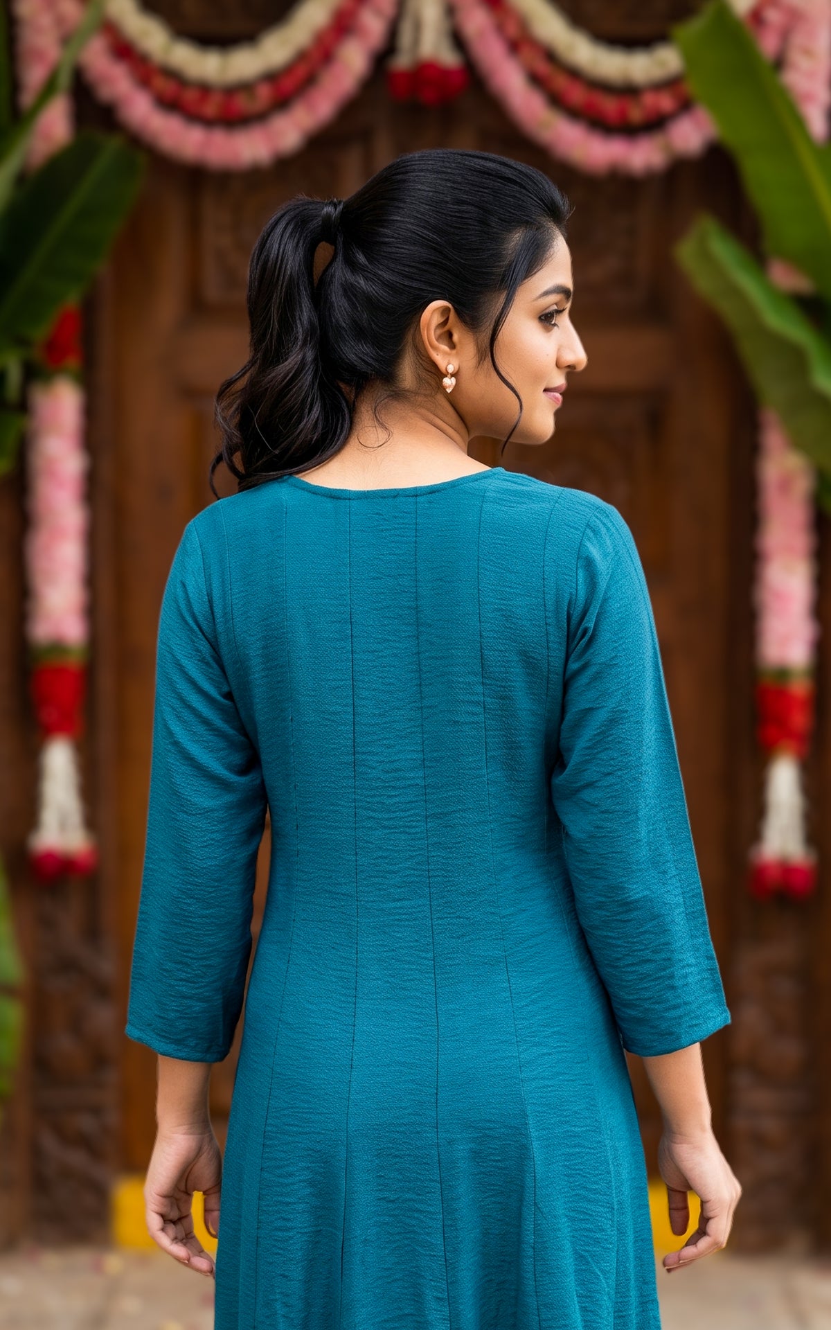 Teal Art Silk Blend Festive Wear Anarkali Kurti for Women