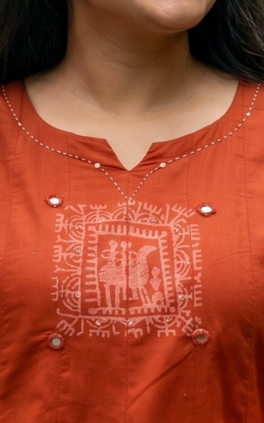 Instore – Rust Handblock Printed Cotton Anarkali Kurti for Women – Ethnic Wear