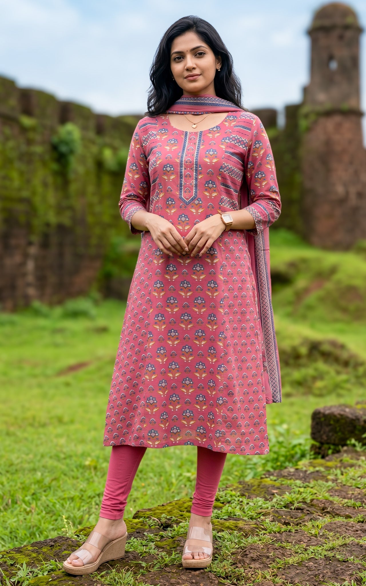 Niharika Peach (Kurti+Dupatta)