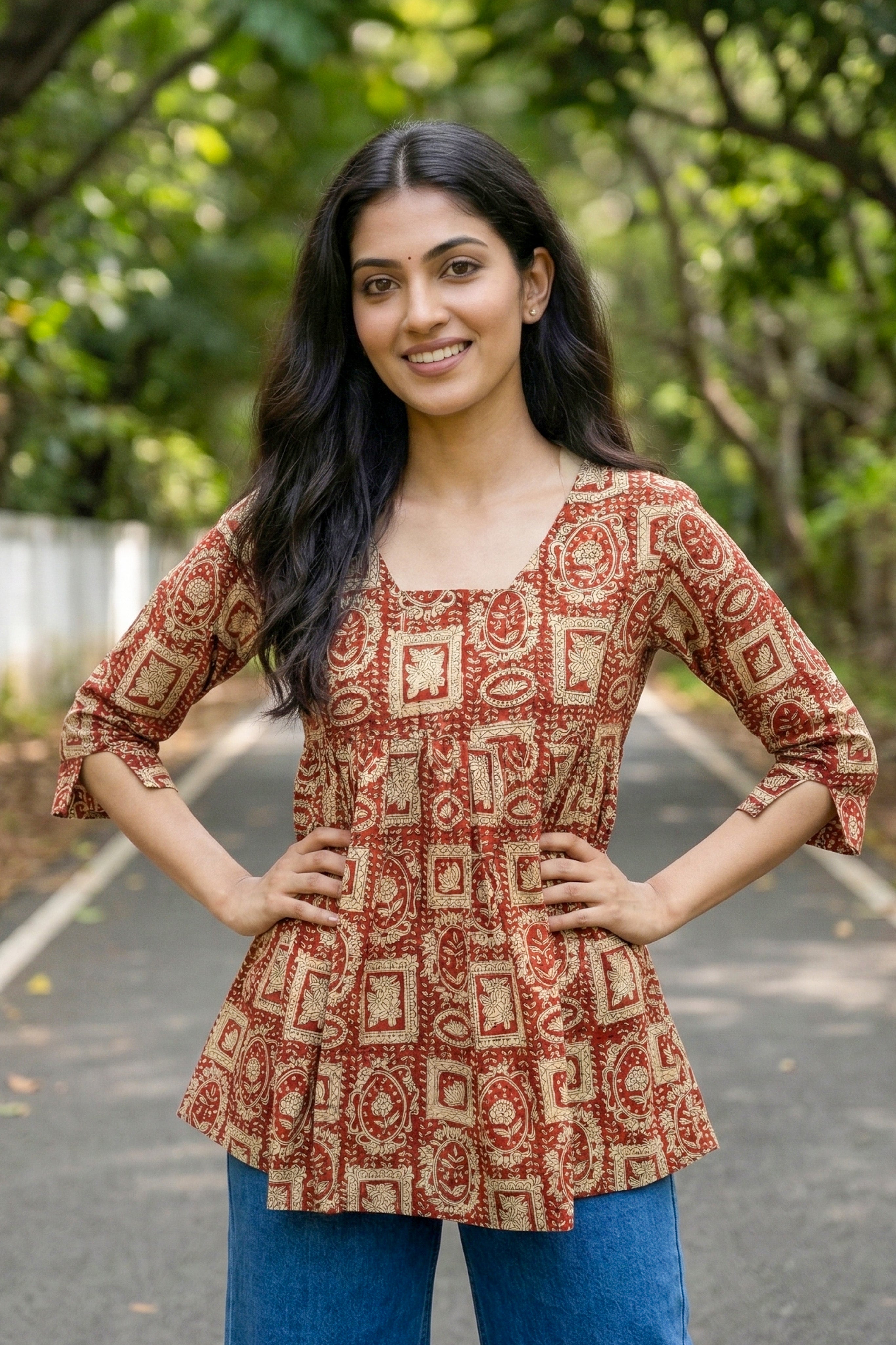 Ethnic Hand Block Printed Top for Women
Casual Maroon Cotton Top for Women