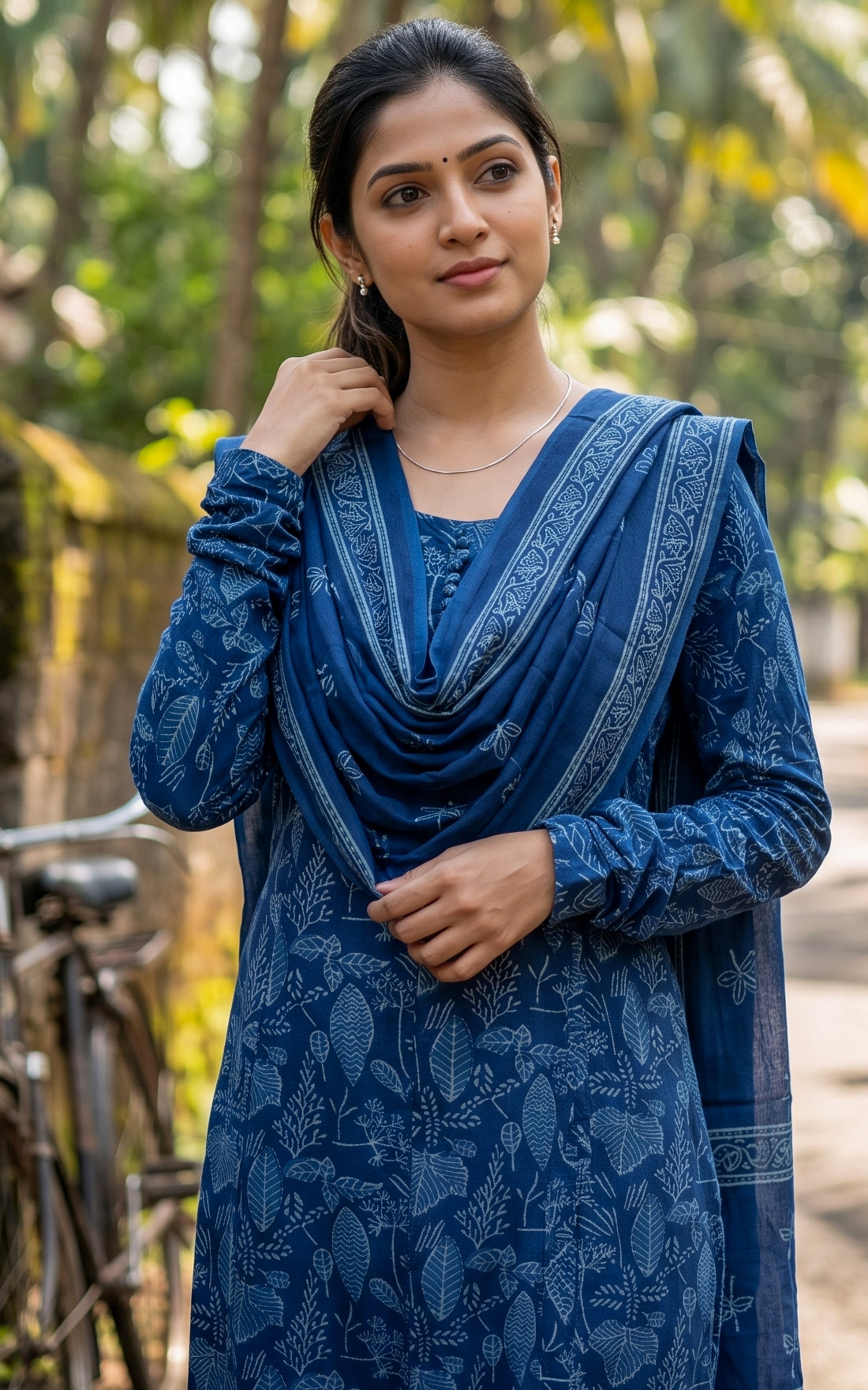 Indigo Blue Cotton Casual Wear Kurti with Dupatta for Women