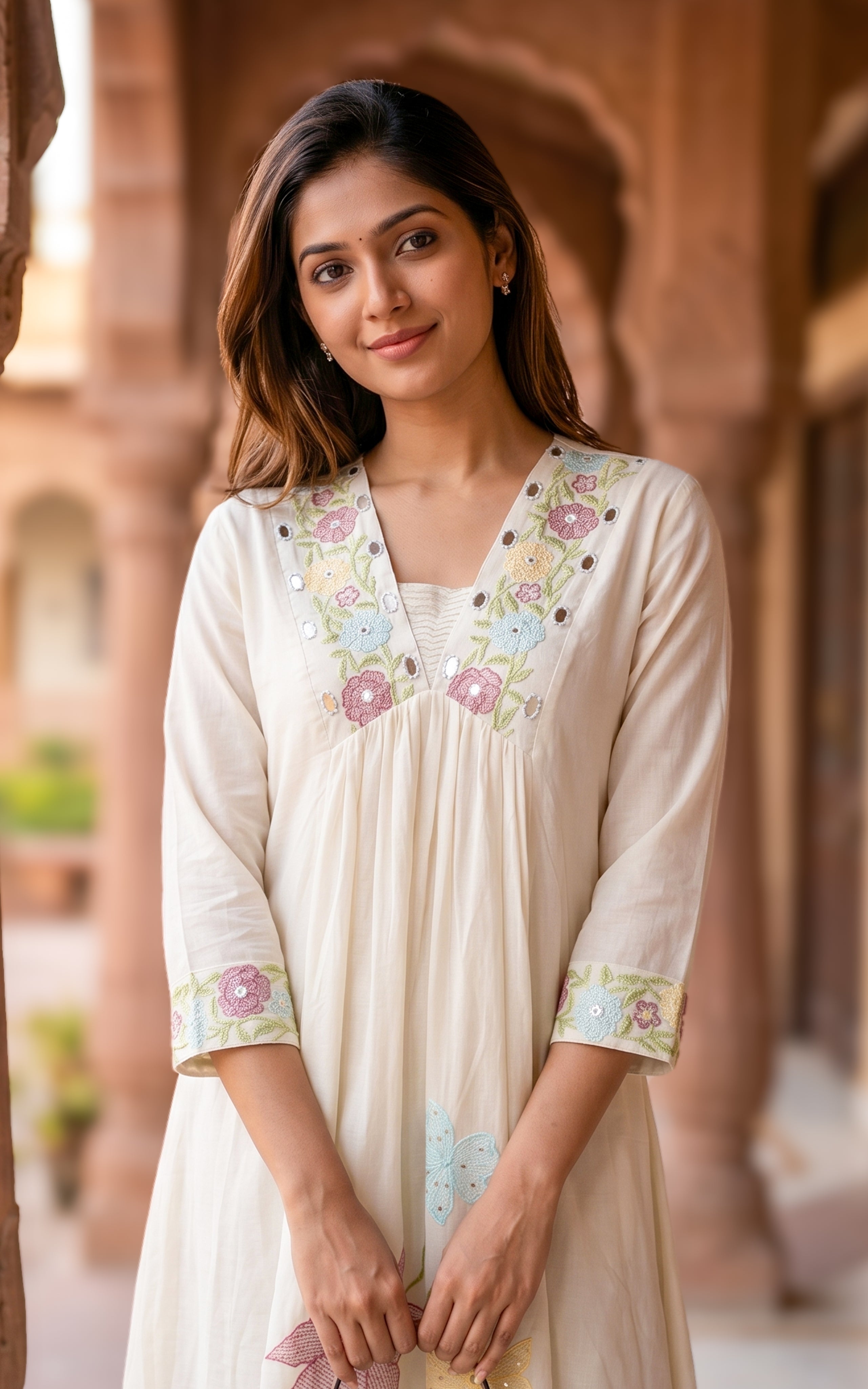 White ethnic cotton kurti for women
