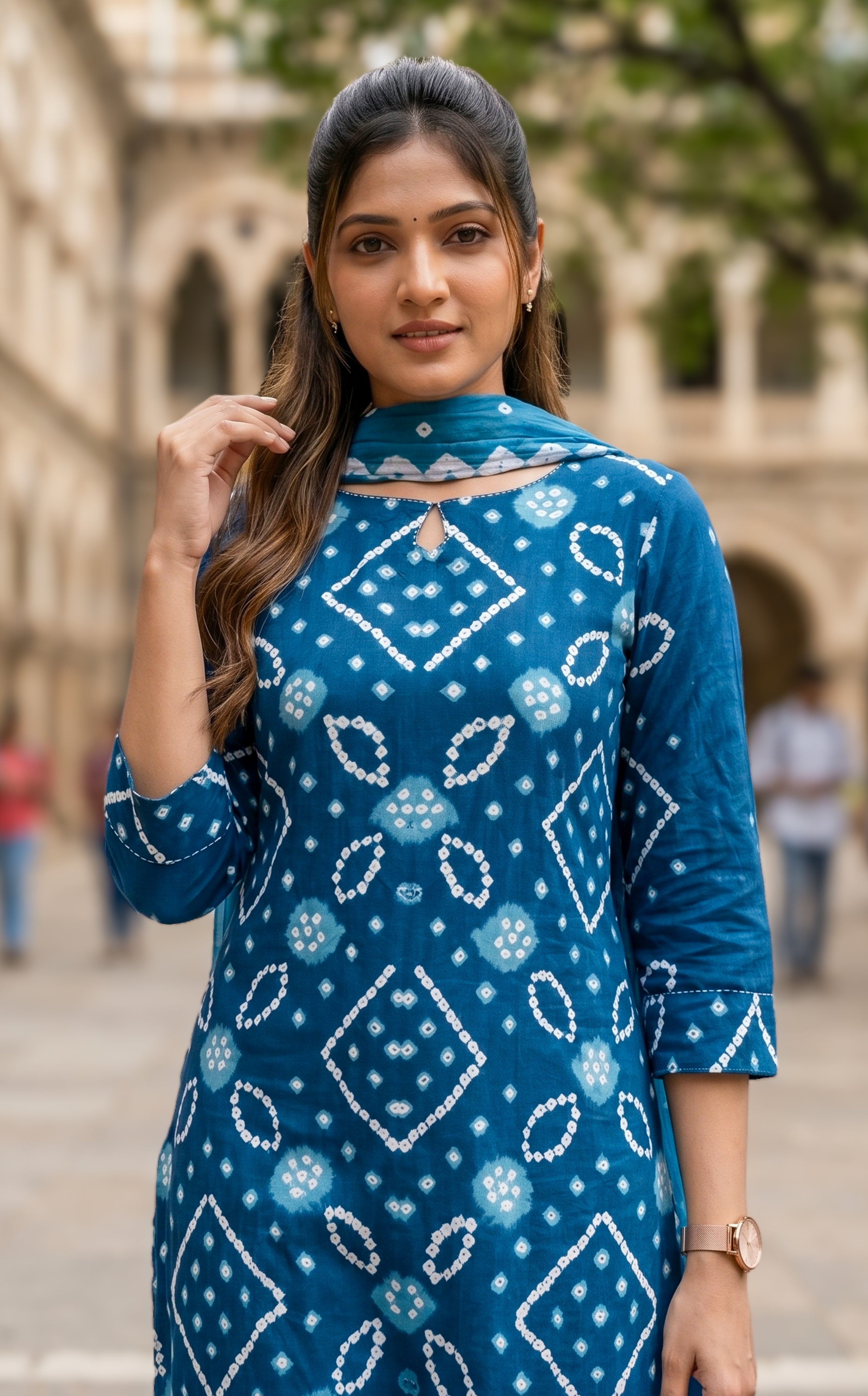 Rithushka Peacock Blue (Kurti+Pant+Dupatta)