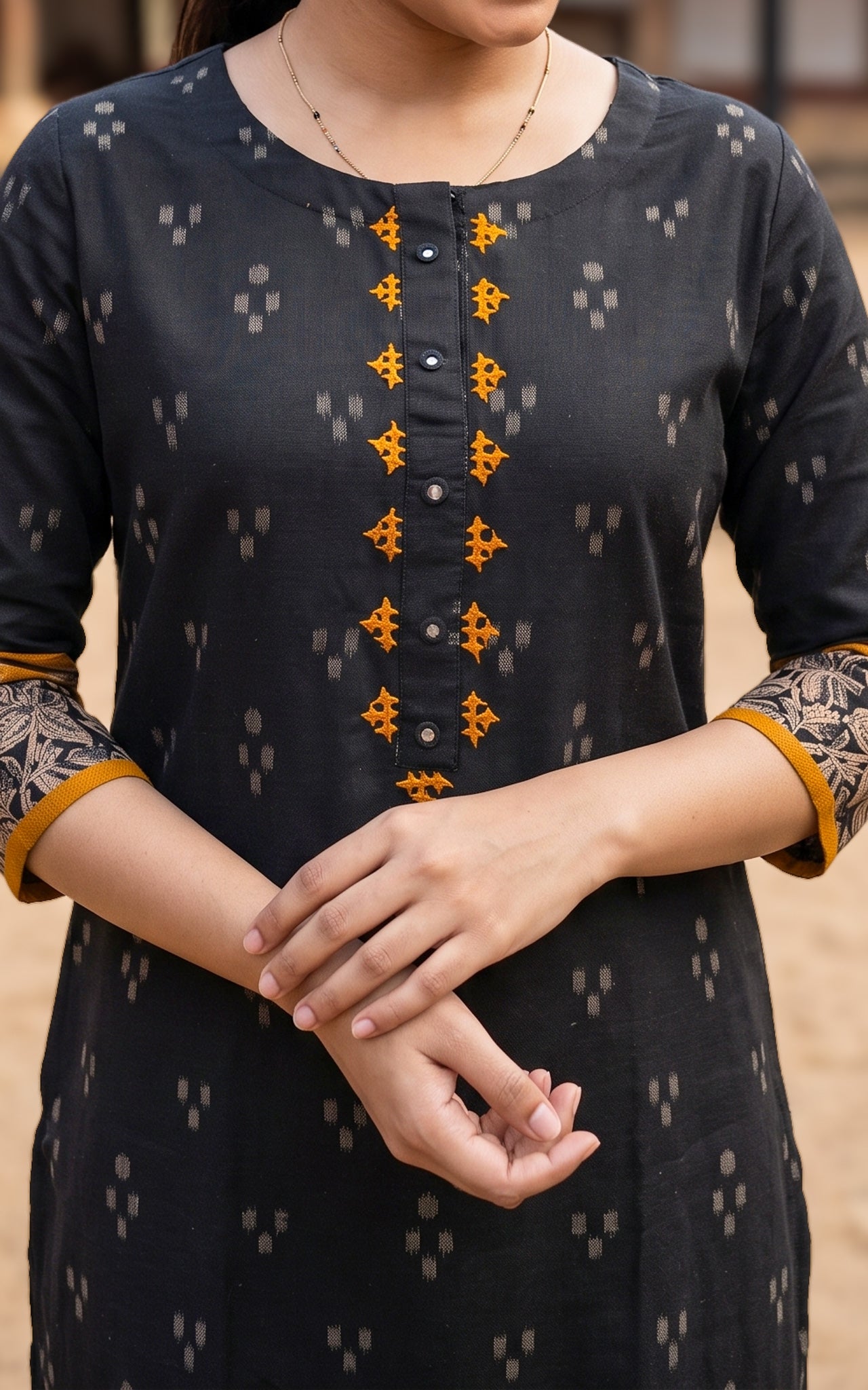 Black and Mustard Cotton Summer Collection Kurti for Women