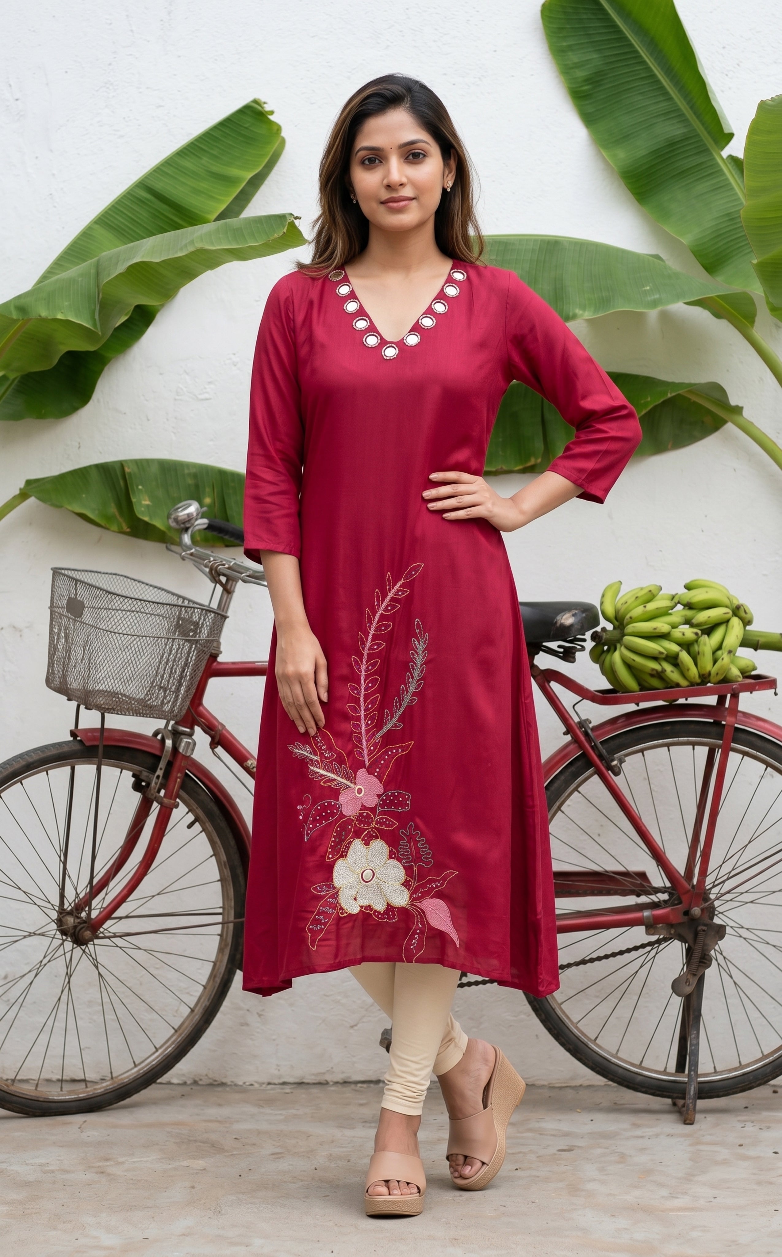 Rich Maroon Art Silk Kurti For Women