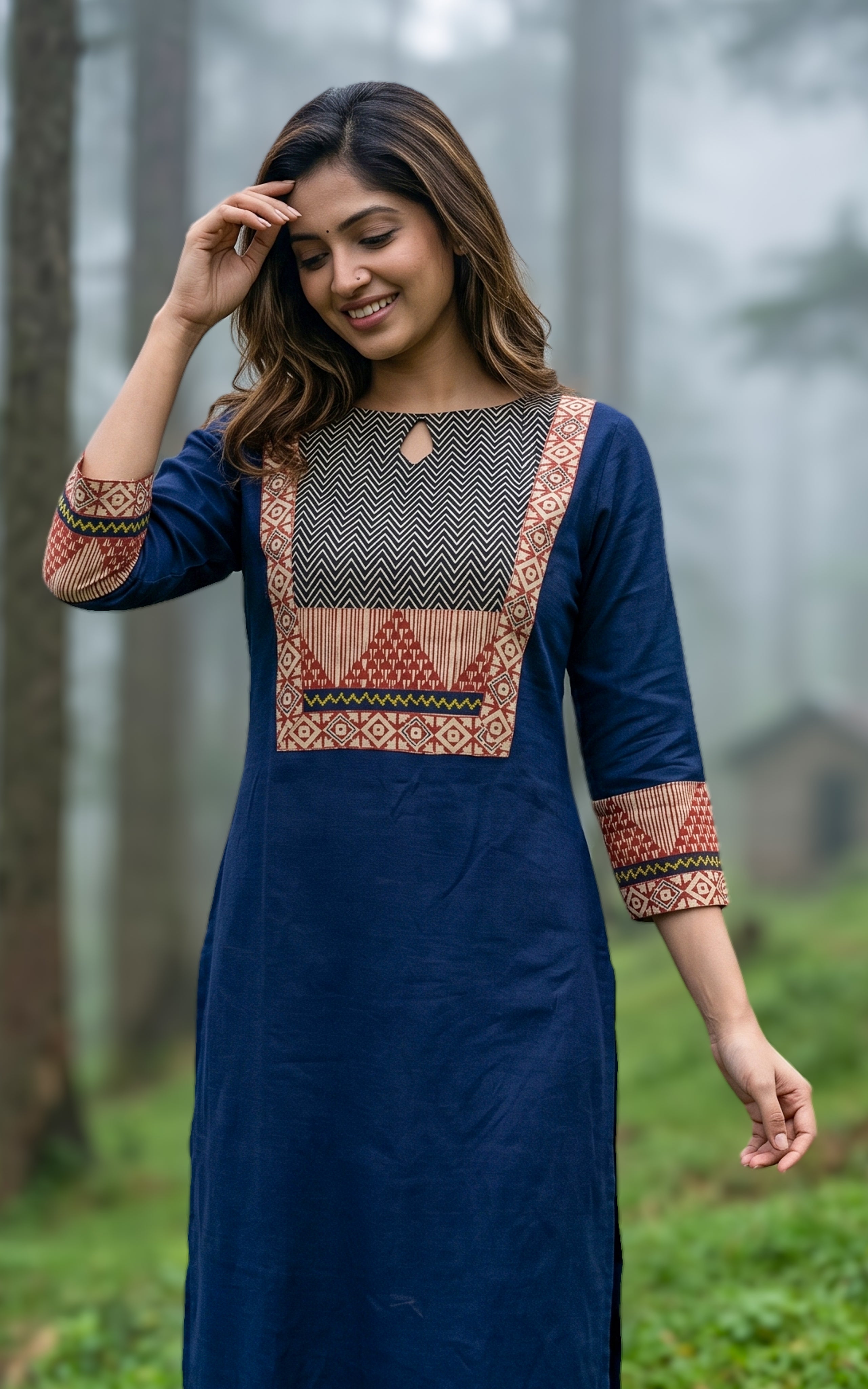 Stylish straight cut kurti with 3/4 sleeves