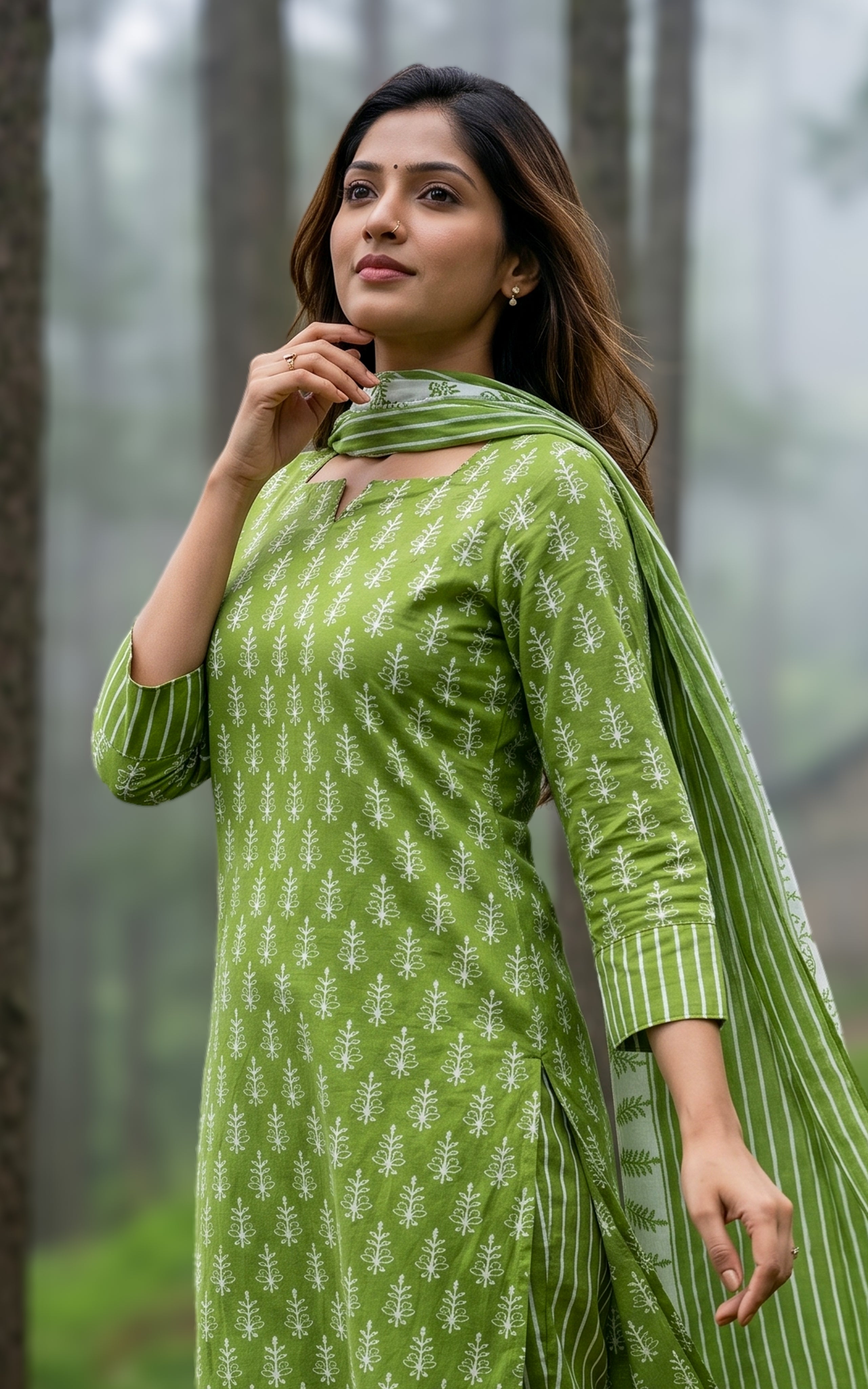 Mrinalini Green (Kurti+Pant+Dupatta)