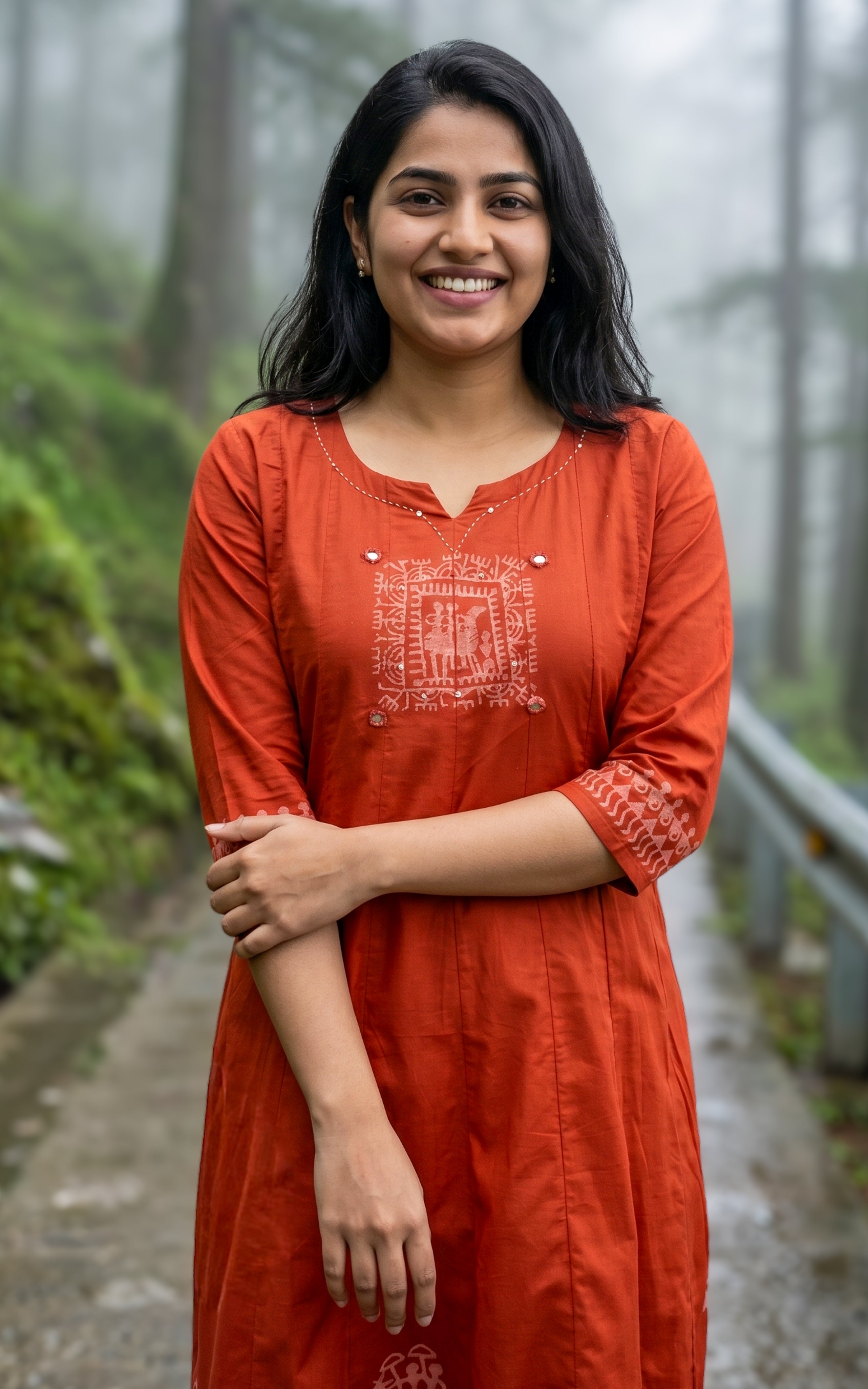 Rust handblock printed kurti for women