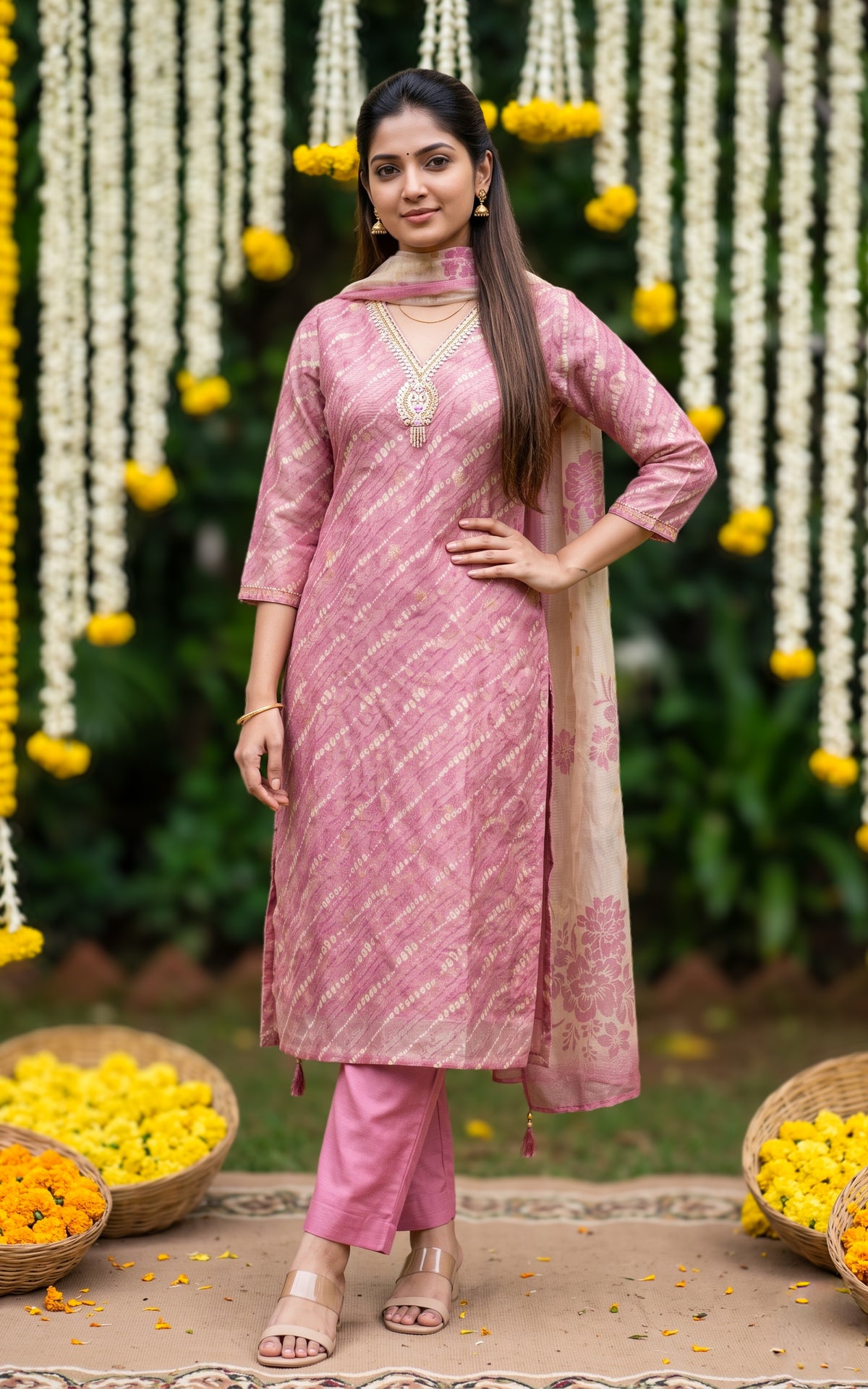 Aarunya Pink (Kurti+Pant+Dupatta)