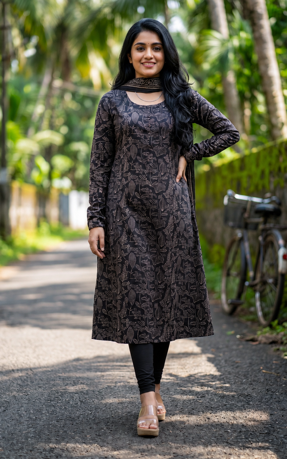 Black Cotton Kurti with Dupatta for Women