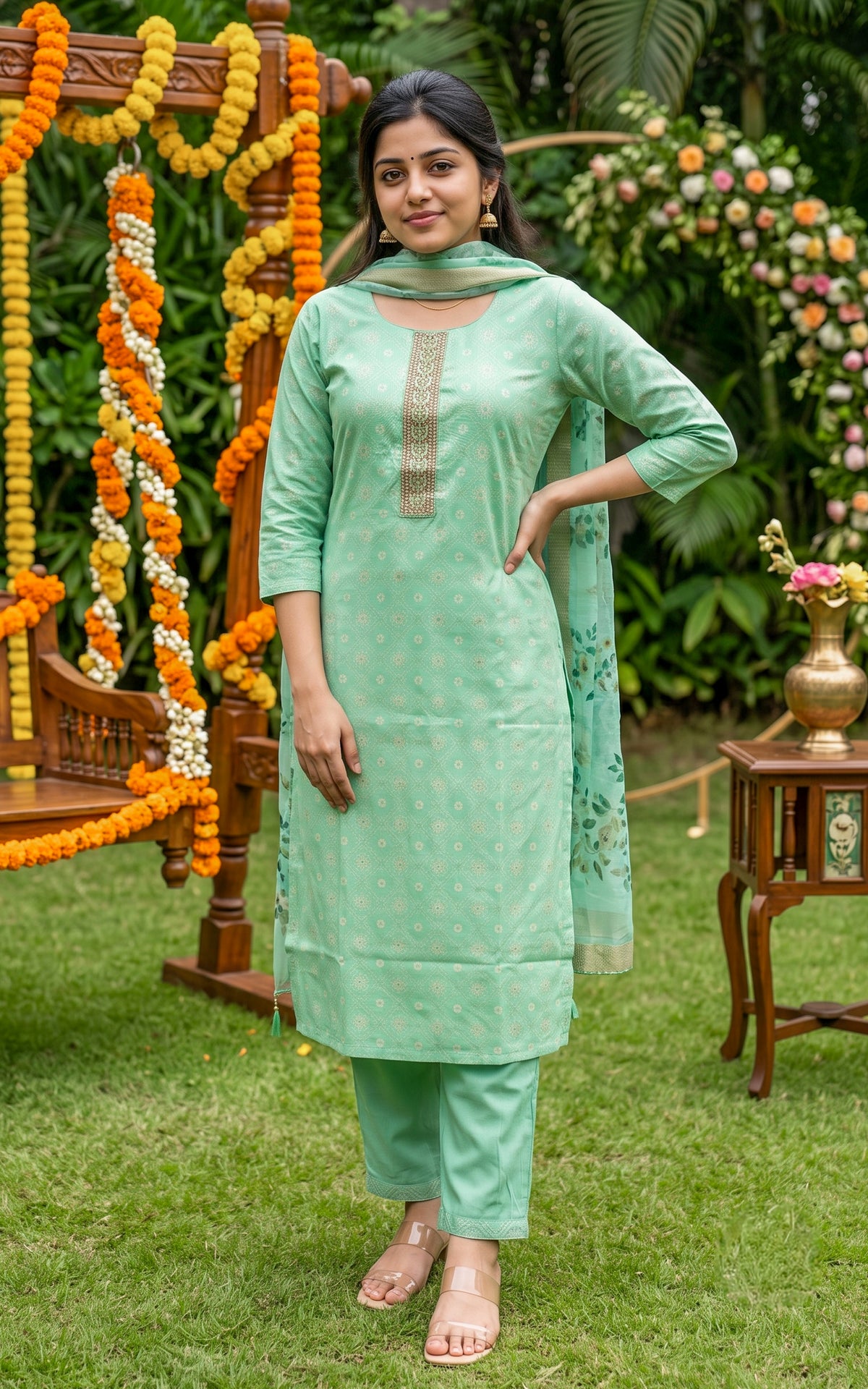 Malarnisha Mint Green (Kurti+Pant+Dupatta)