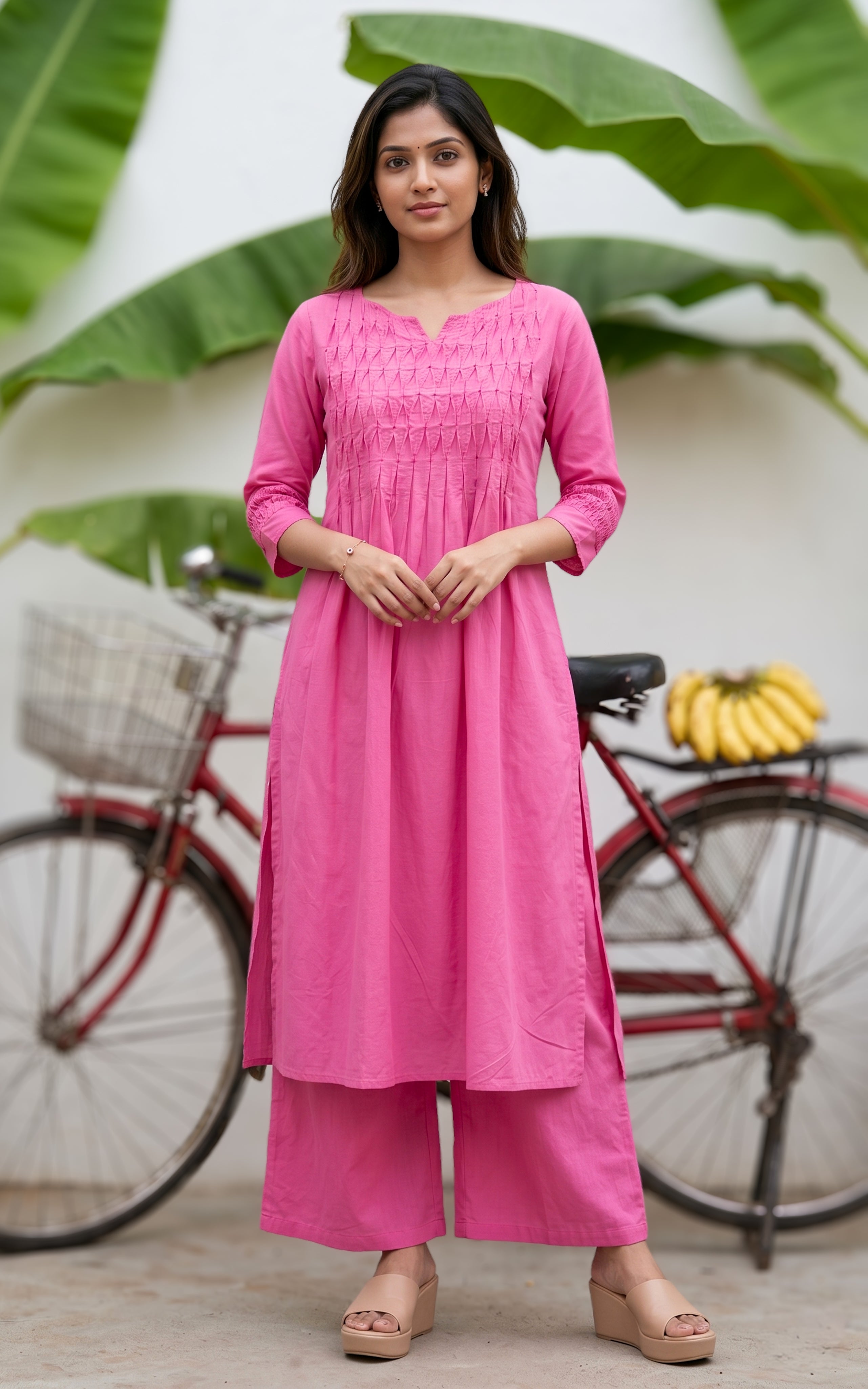 Women Cotton A Line Kurti Set