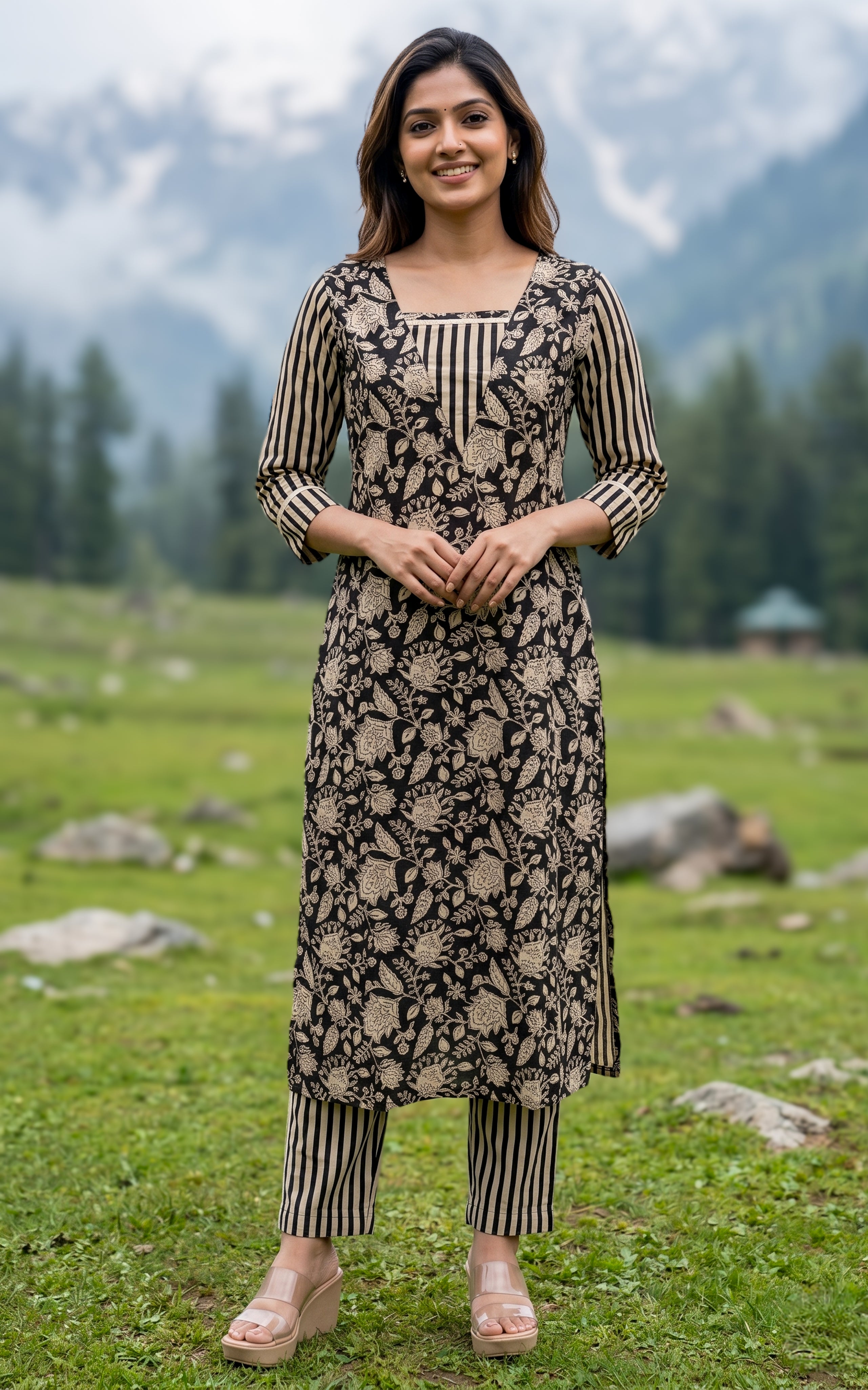 Simple Black Printed Kurti For Women