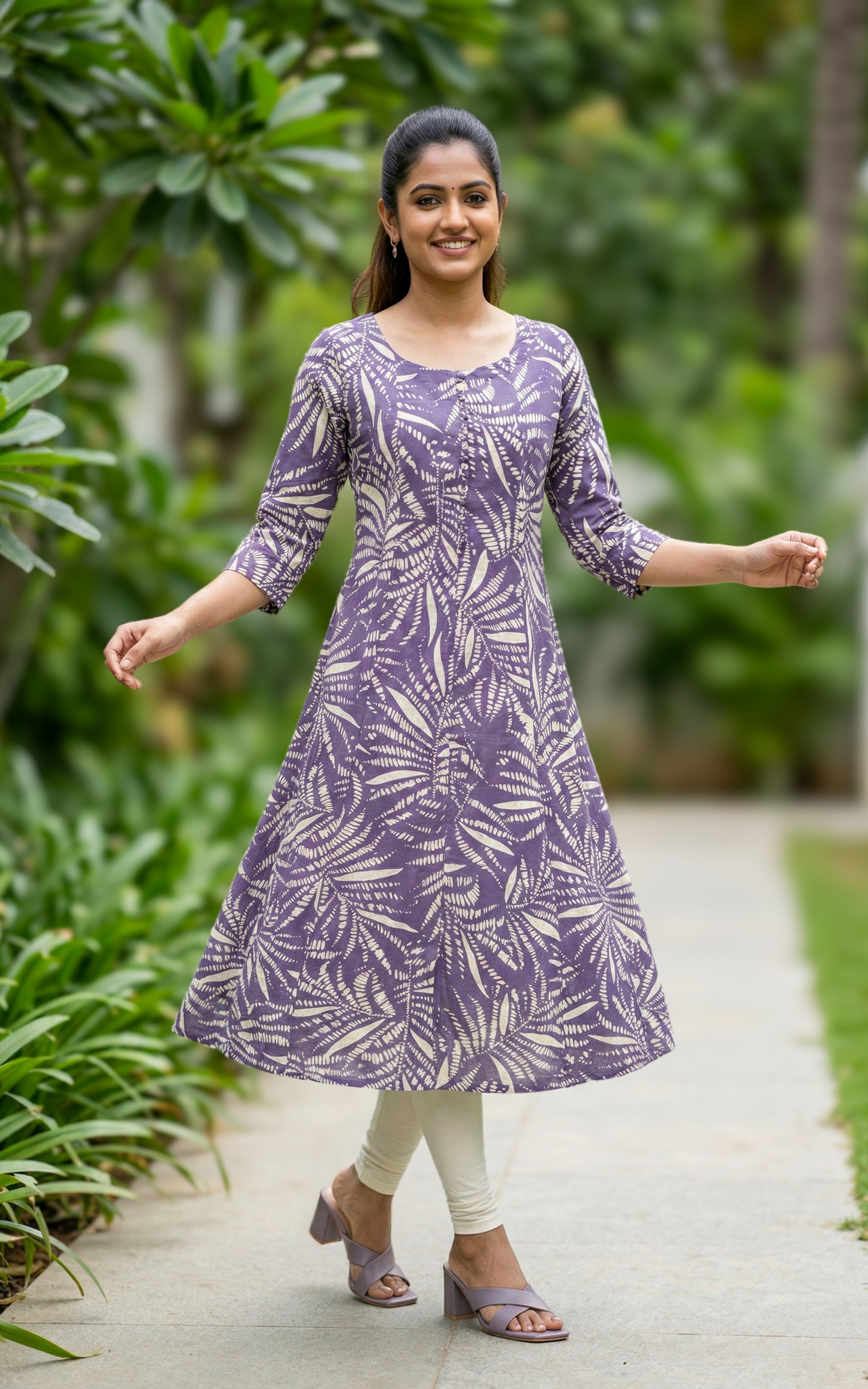 Cotton A-Line Kurti Muted Purple for Daily Wear
