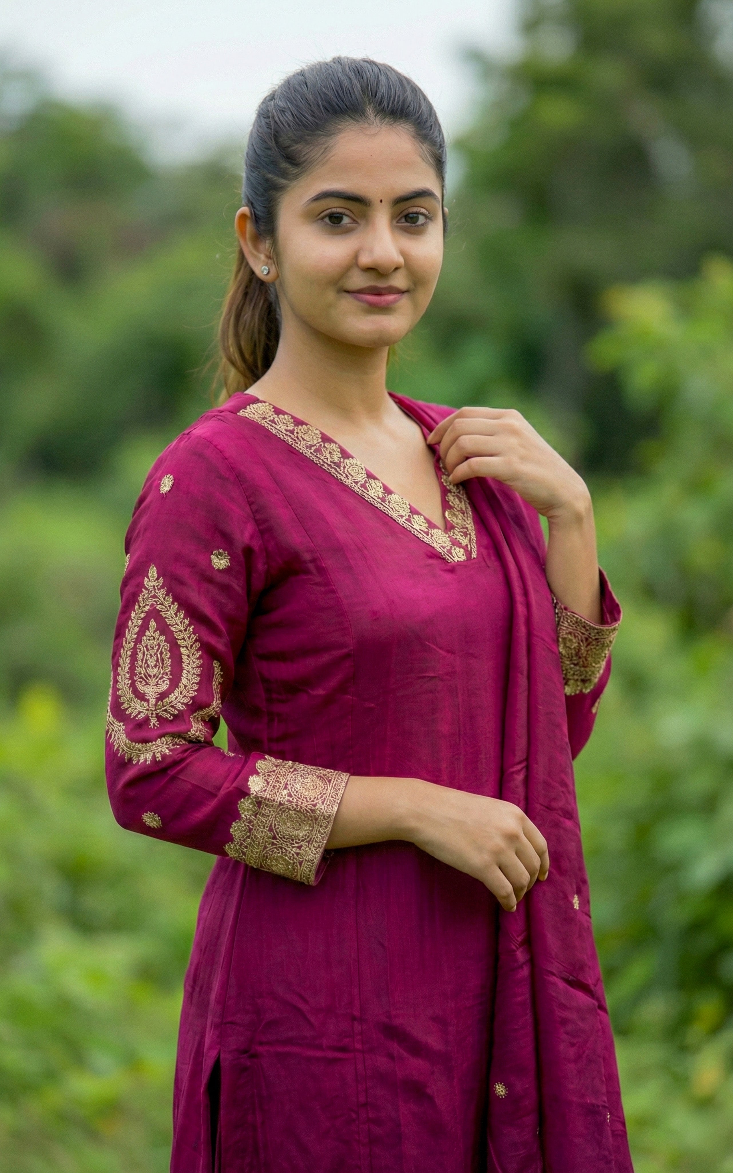 V Neck Sequence Embroidery Aline Kurti