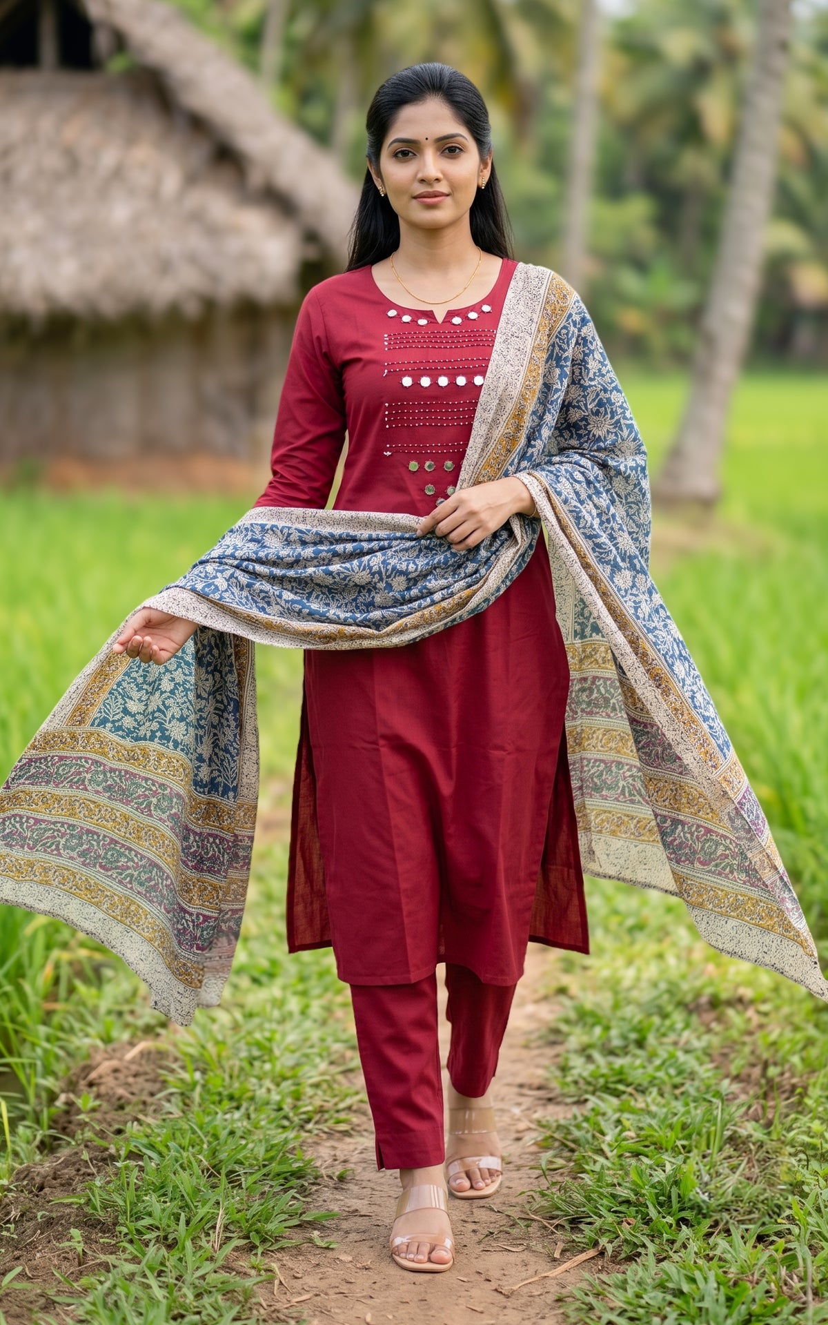 Vishmina Maroon (Kurti+Pant+Dupatta)