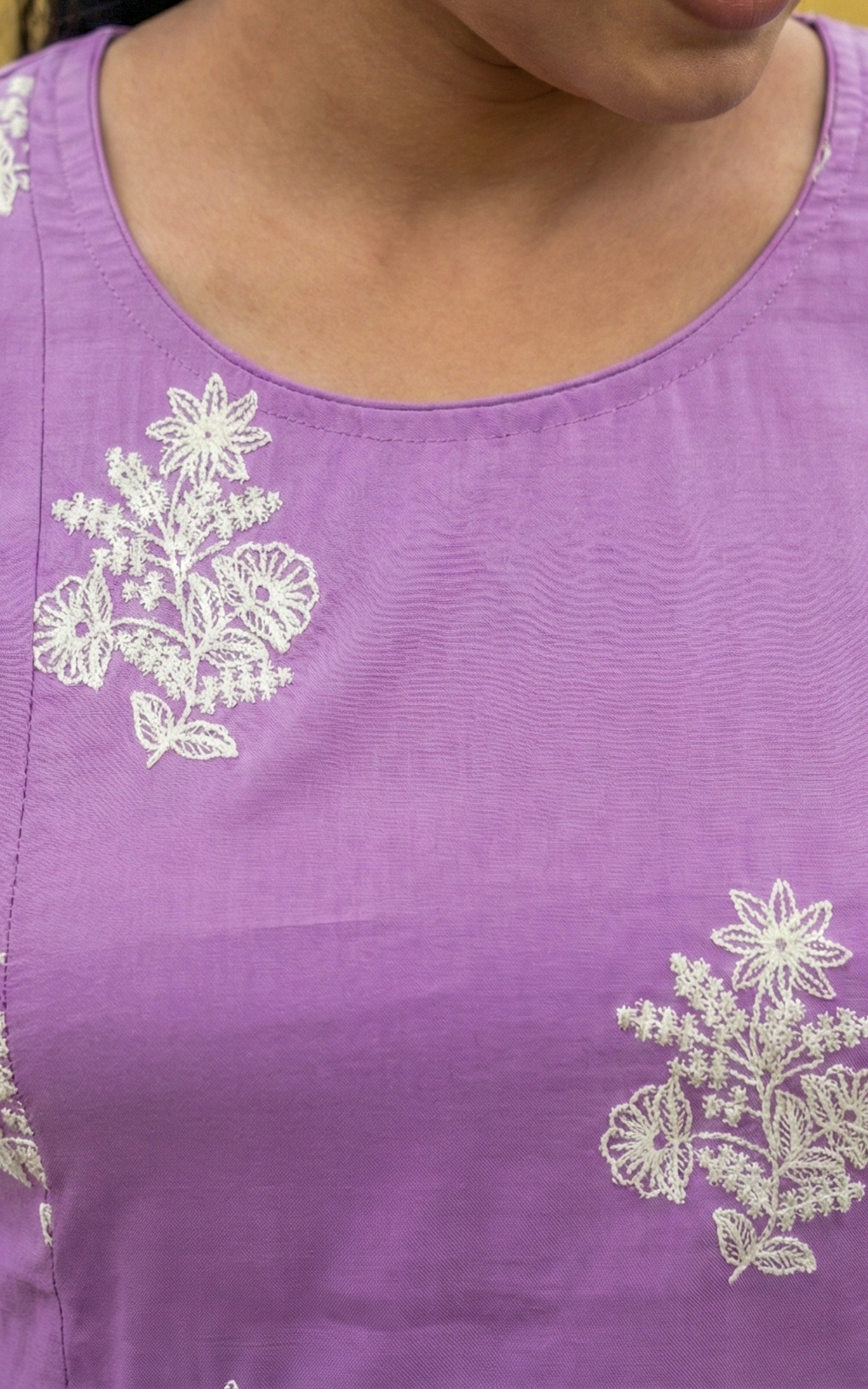Instore - Lavender Art Silk Aline Kurti with Side Slit with Butter Crepe Lining