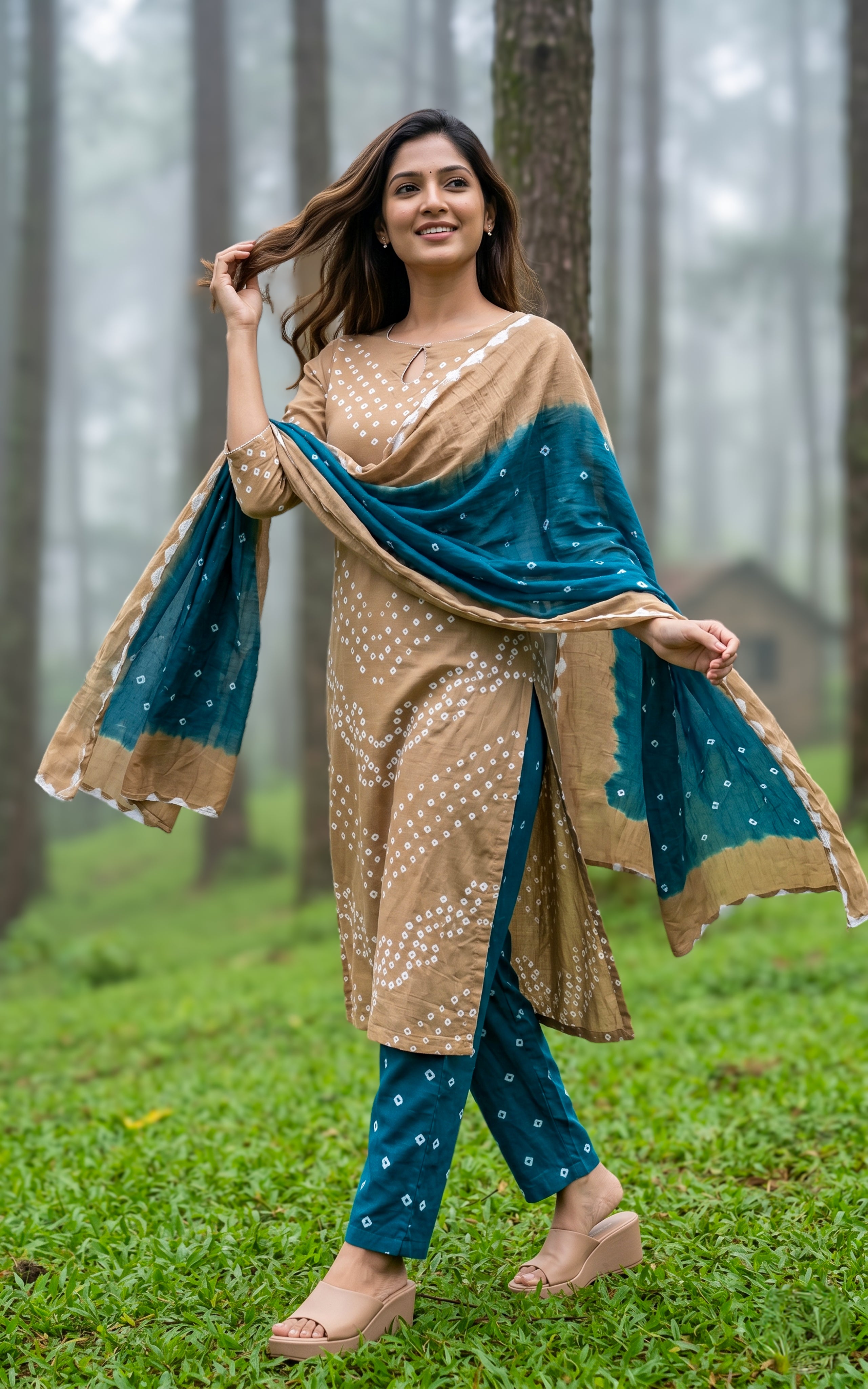 Rithushka Khaki Brown (Kurti+Pant+Dupatta)