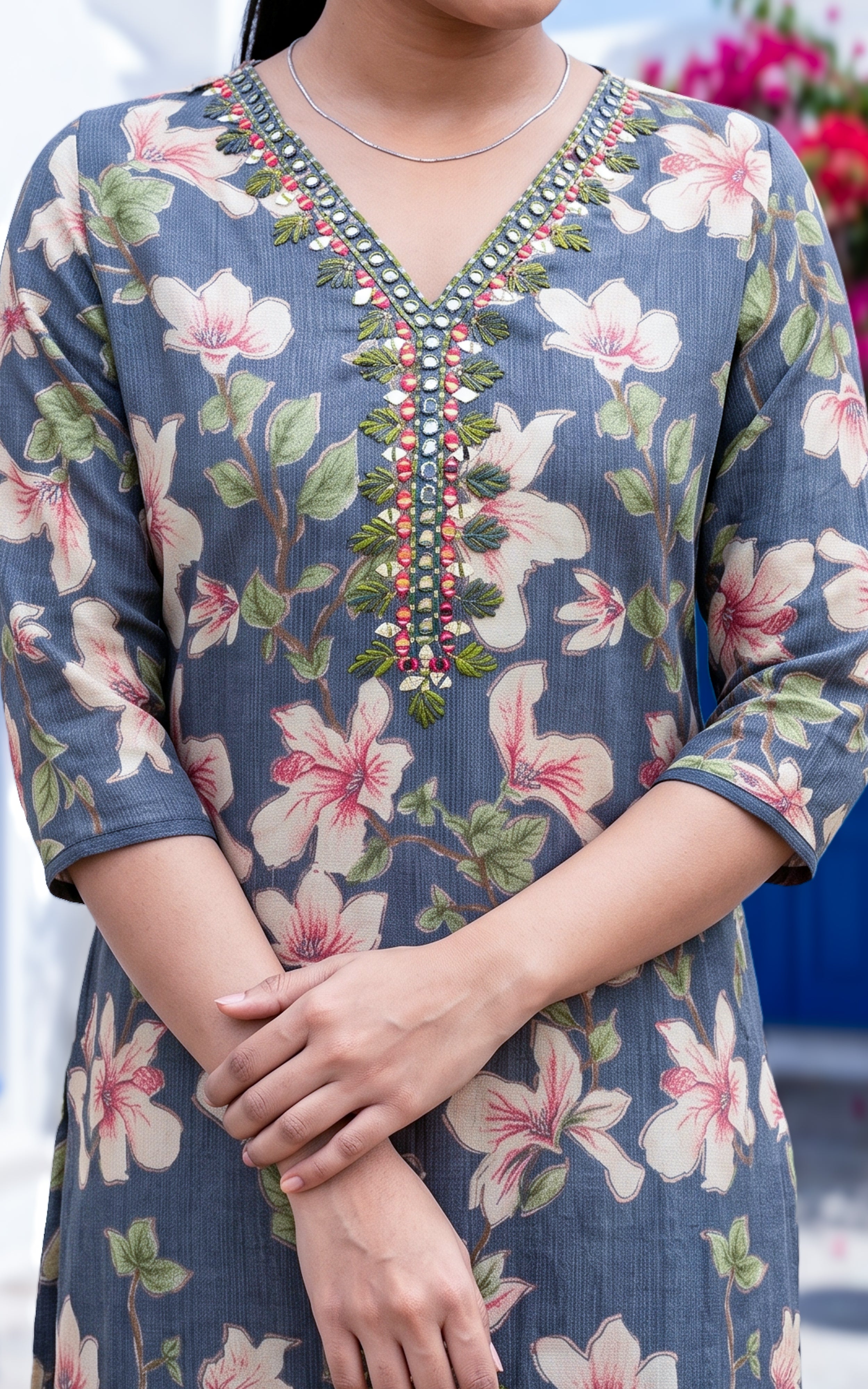 Grey Blended Rayon Kurti Set with One Side Pocket Pant for Women