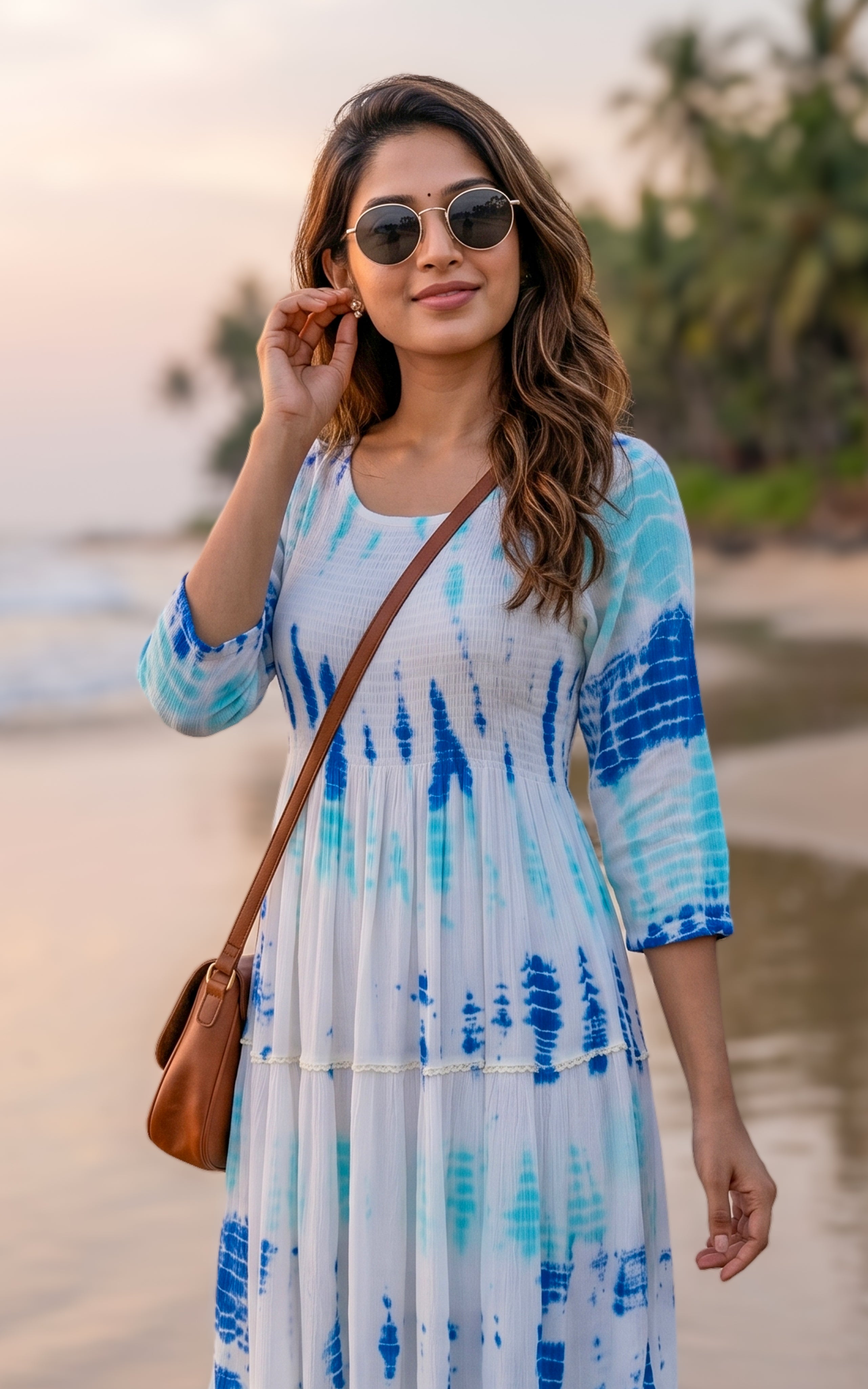 White and blue long maxi dress for women
