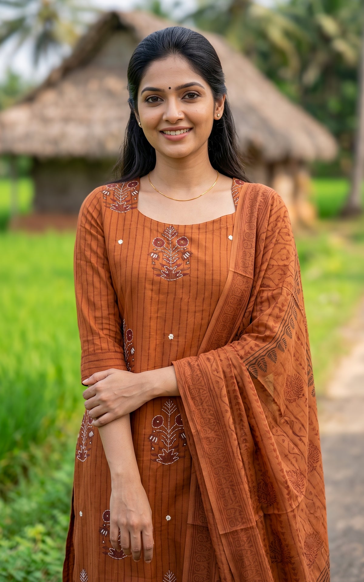 Jarita Brown Handblock (Kurti+Pant+Dupatta)