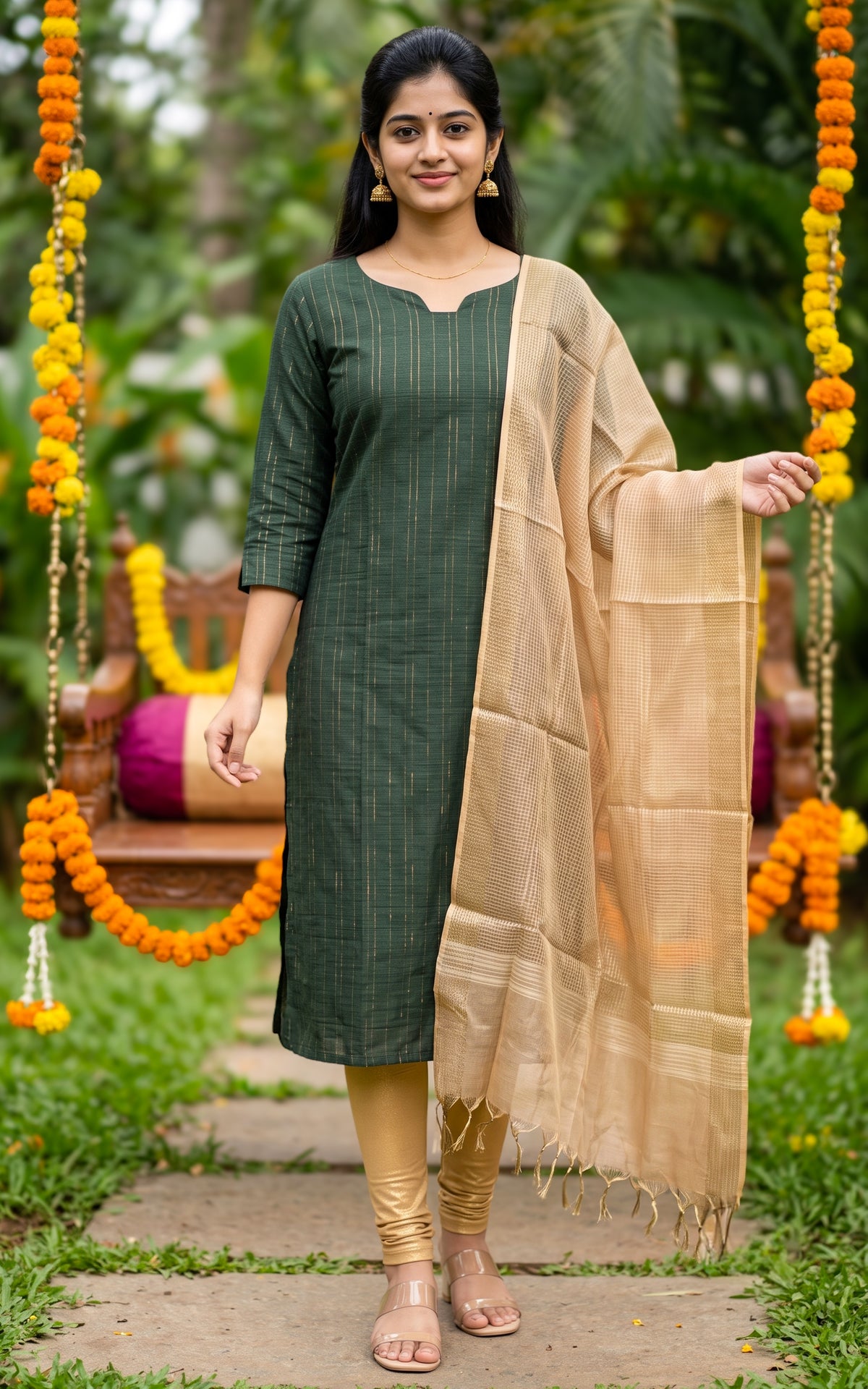 Anusha Green (Kurti+Dupatta)