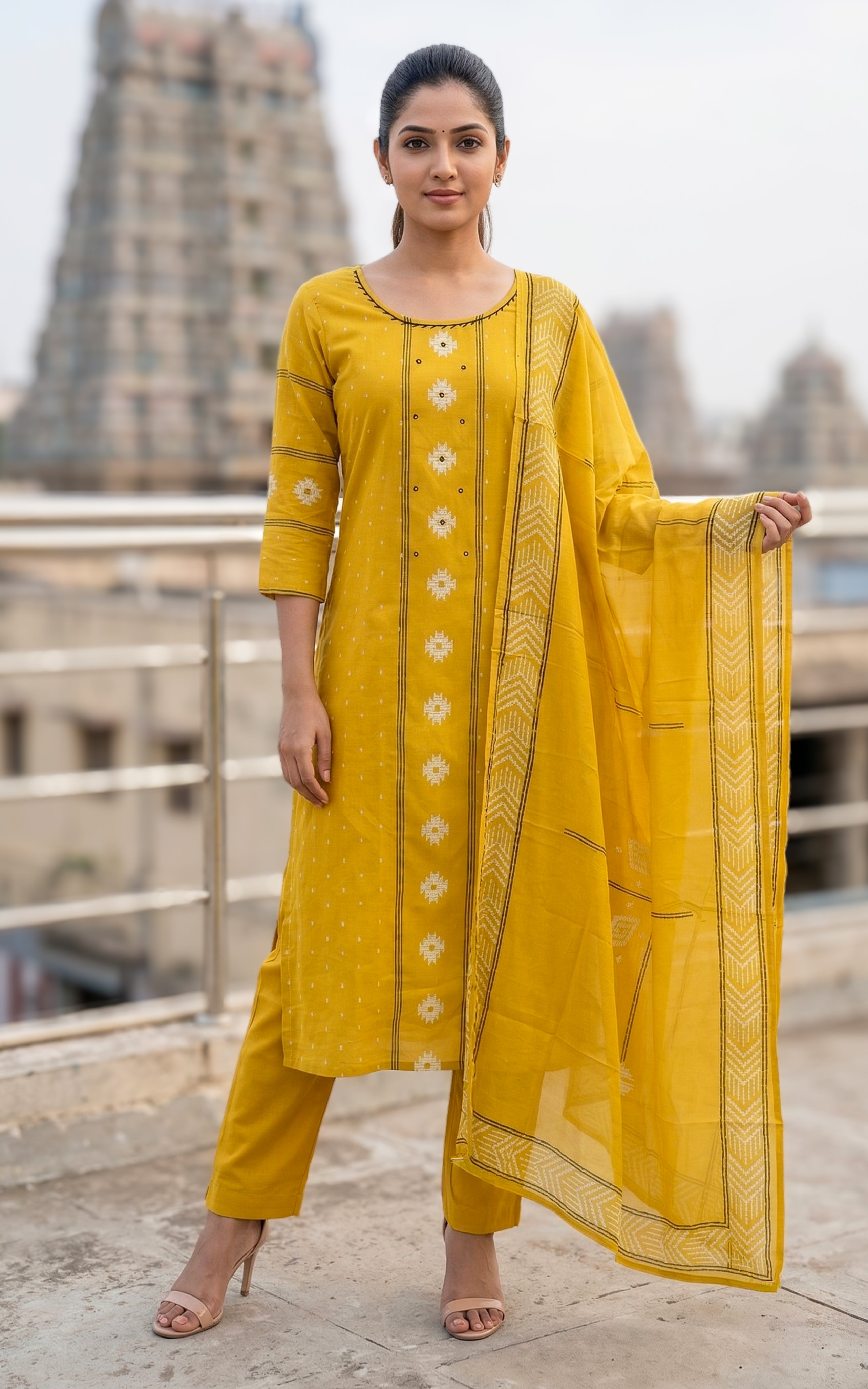 Elegant cotton kurti with matching handblock dupatta