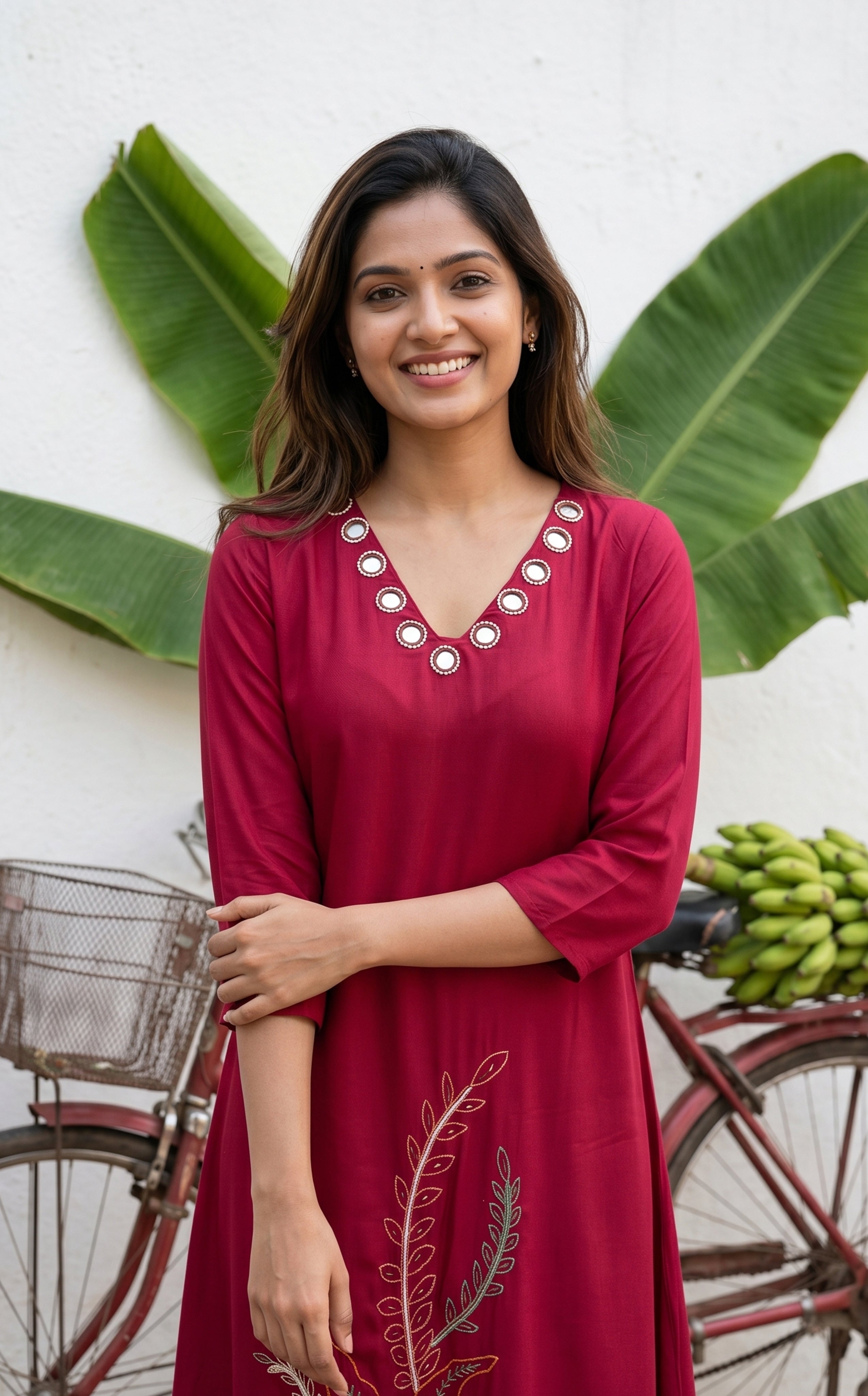 Rich Maroon V Neck Kurti For Women