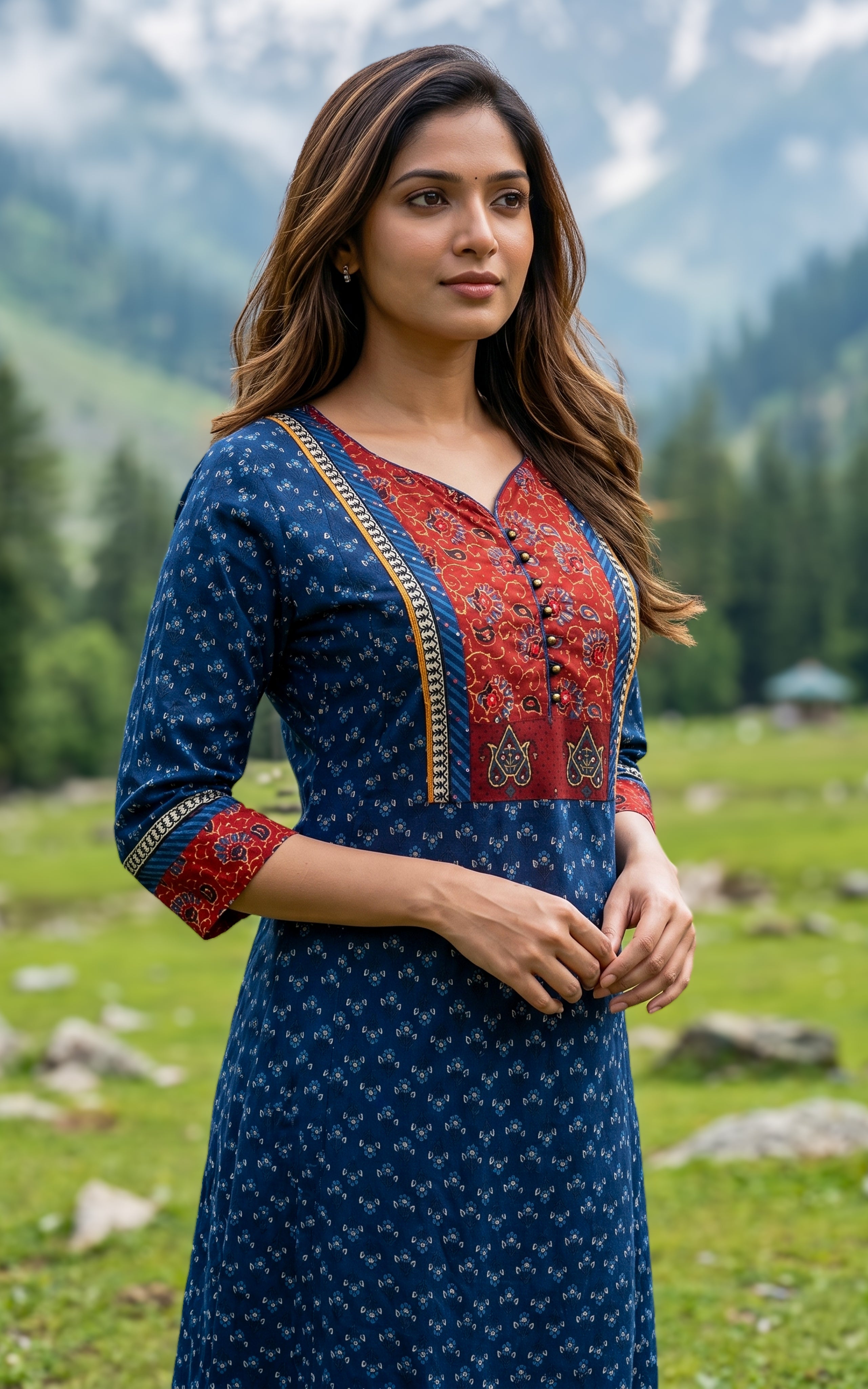 Blue ethnic cotton kurti for women