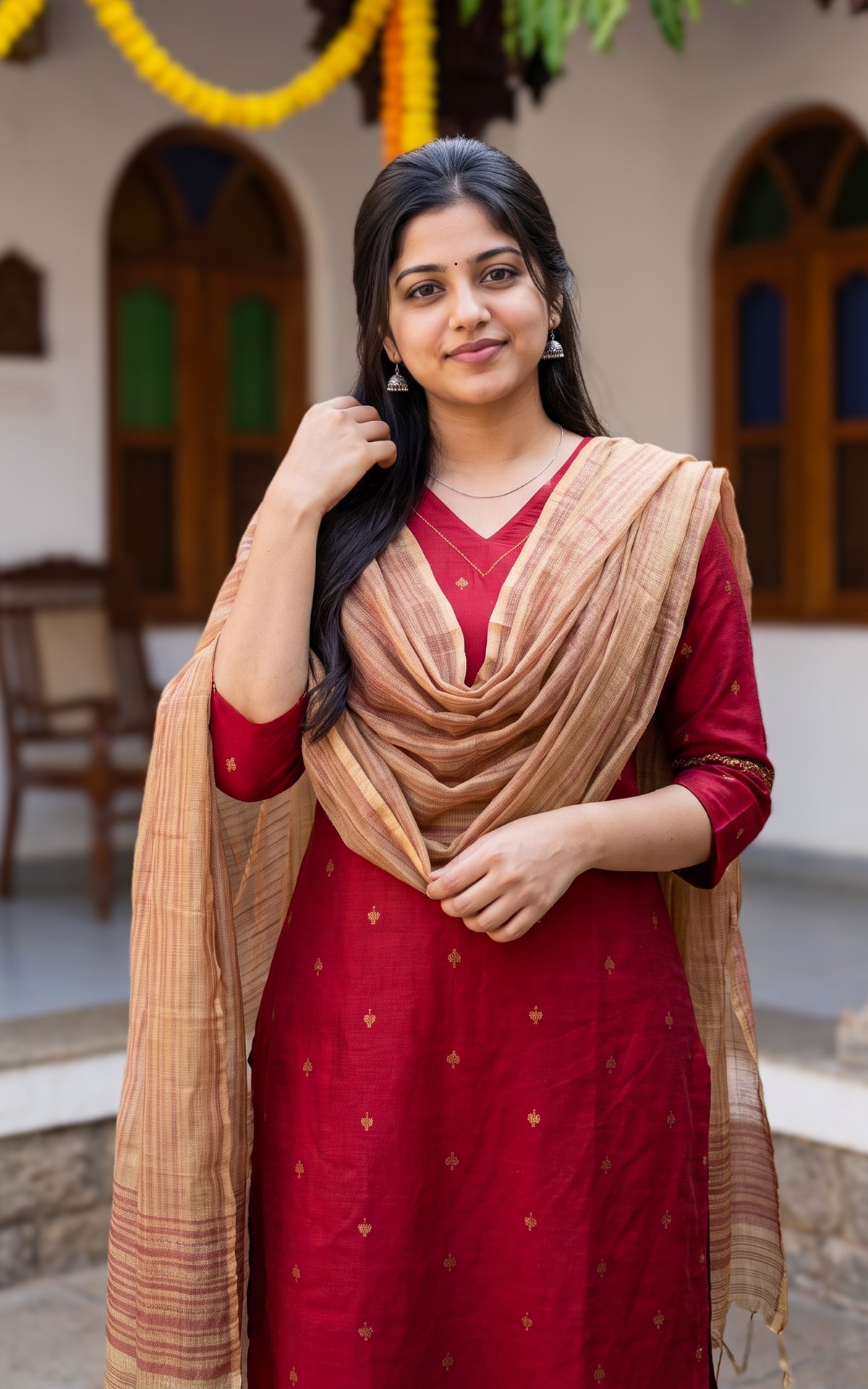 Yazhmika Red (Kurti+Dupatta)