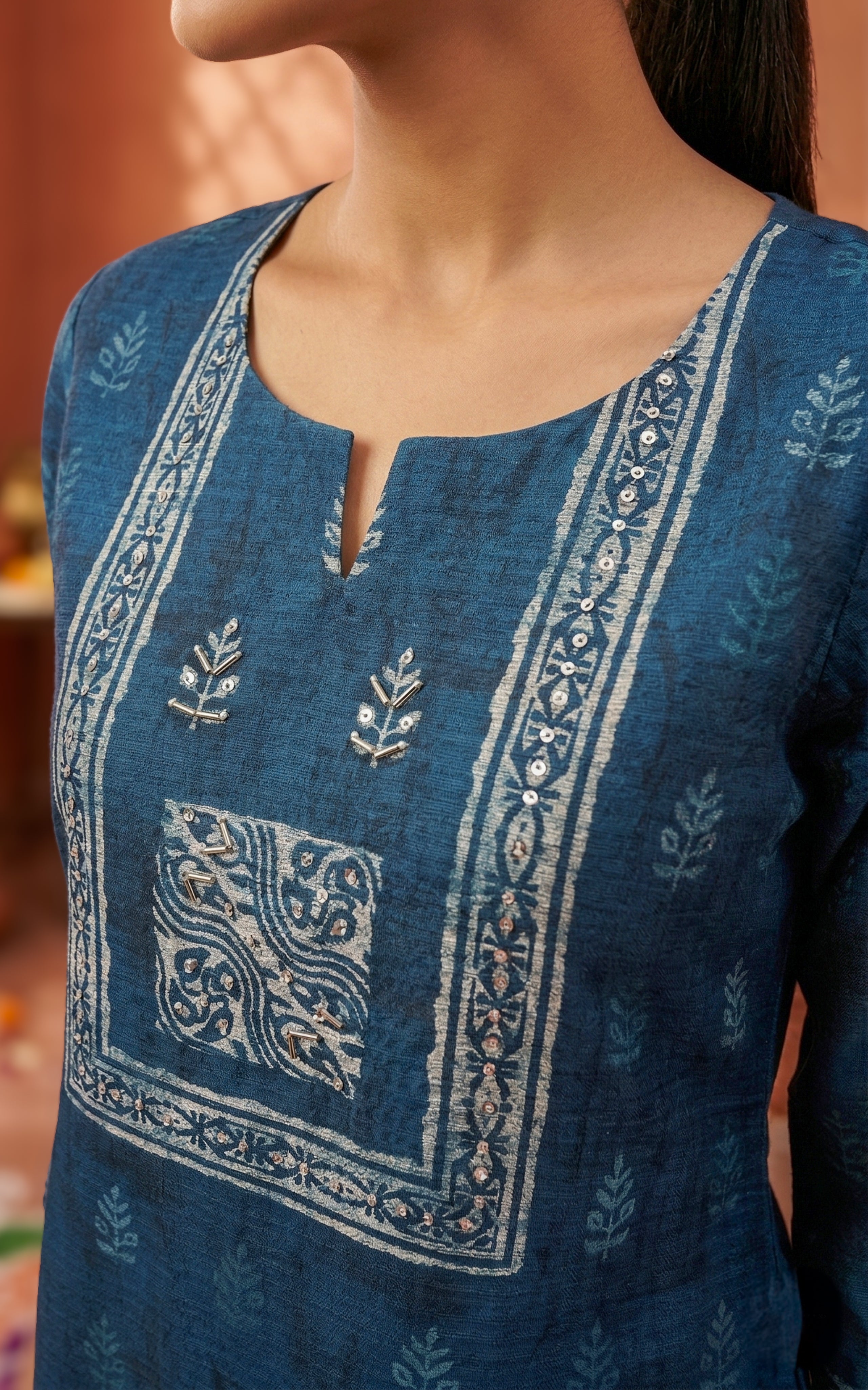 Sequin Embroidery Straight Cut Kurti for Women