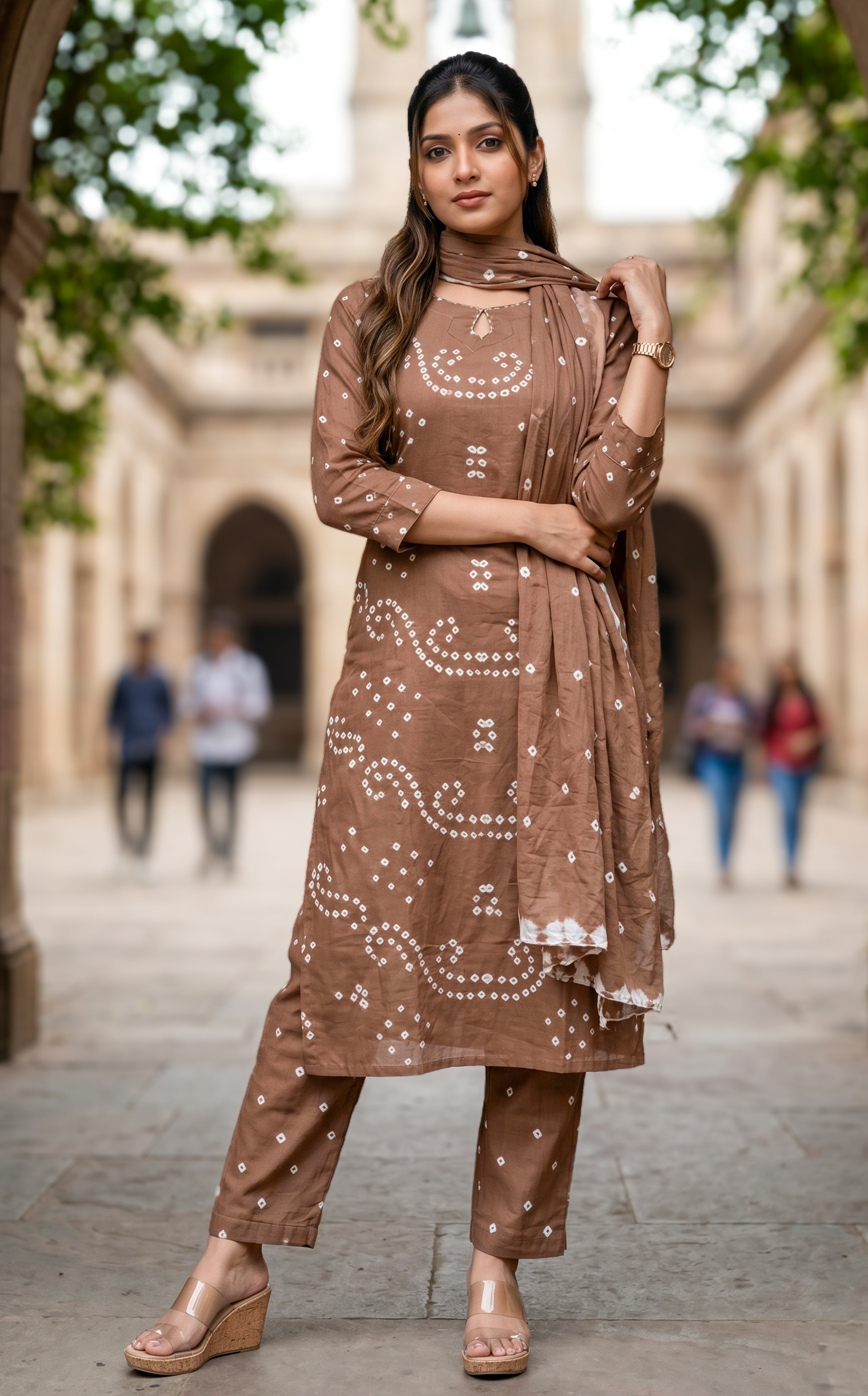 Soft cotton Bandhani tie dye kurti set