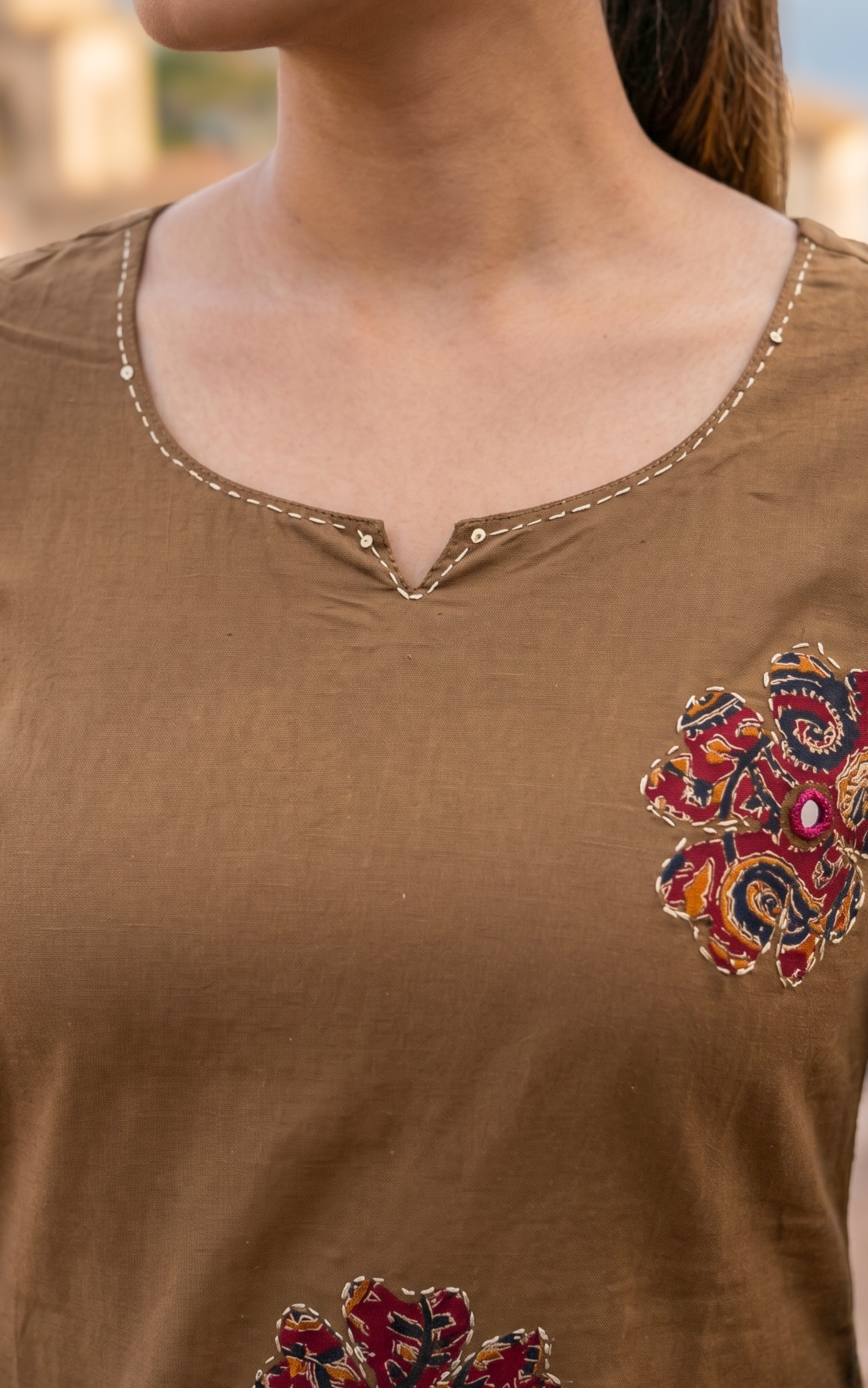 Instore – Brown Cotton Kurti Set for Women – Handblock Printed – Ethnic Wear