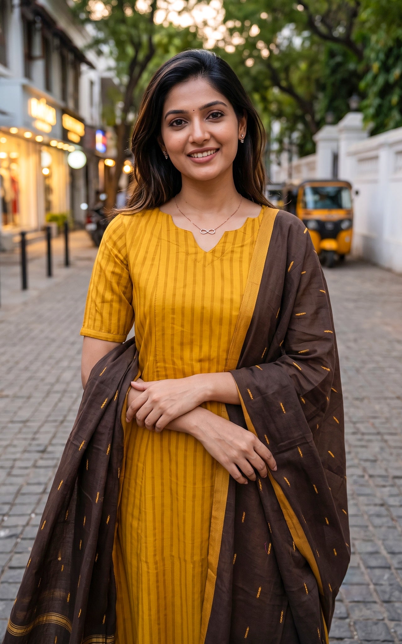 Mustard and Brown Cotton Daily Wear Kurti Dupatta for Women