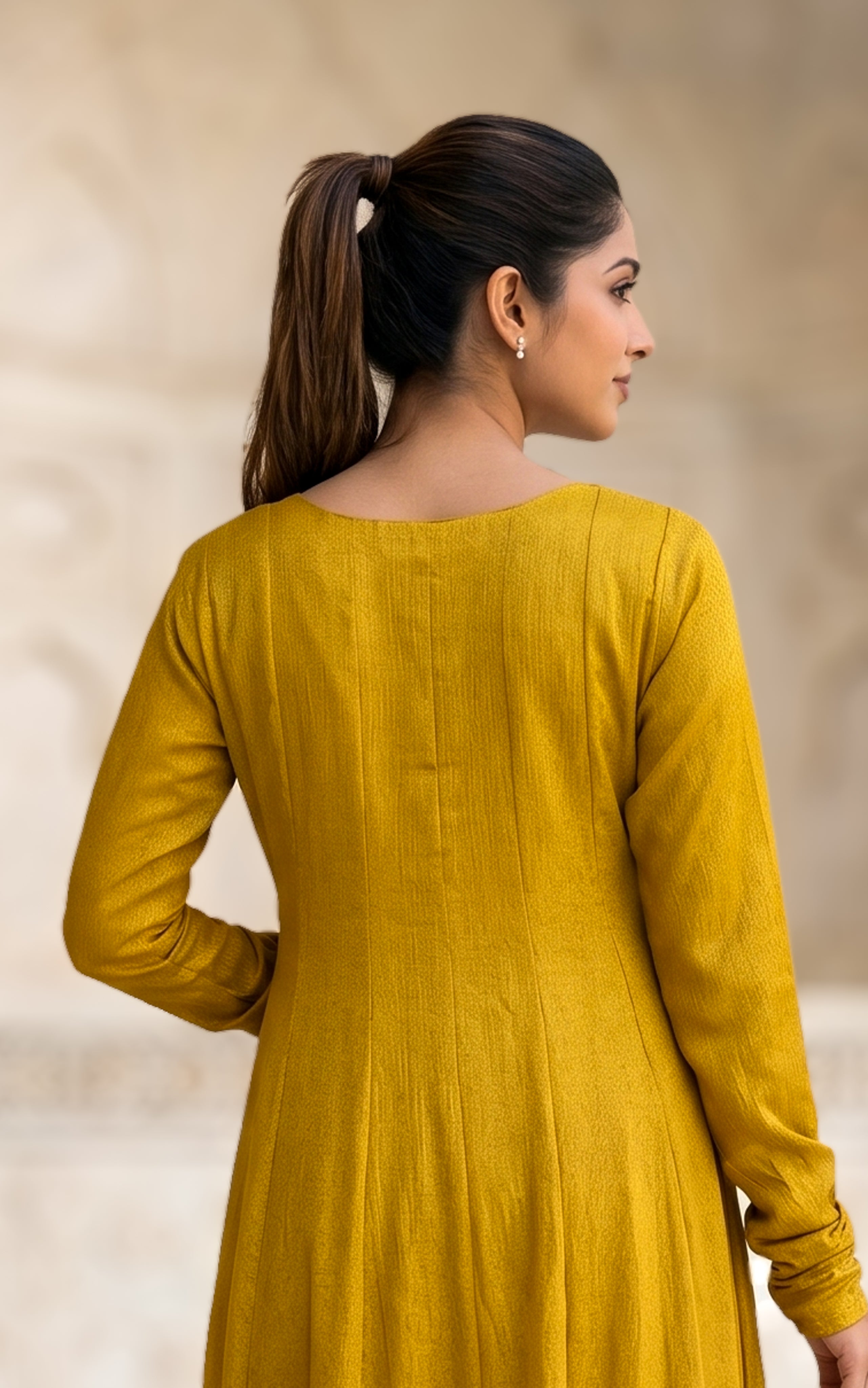 Elegant mustard Anarkali kurti for women