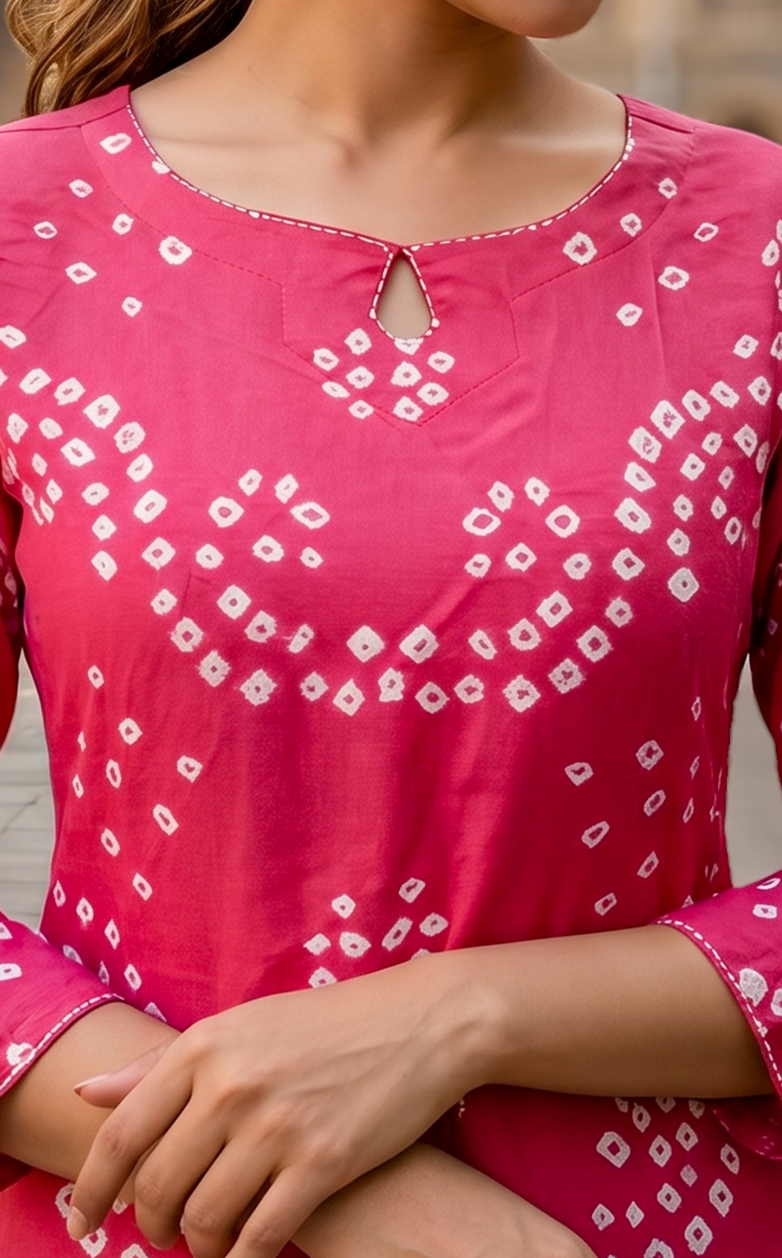 Bandhani cotton kurti pant dupatta set
