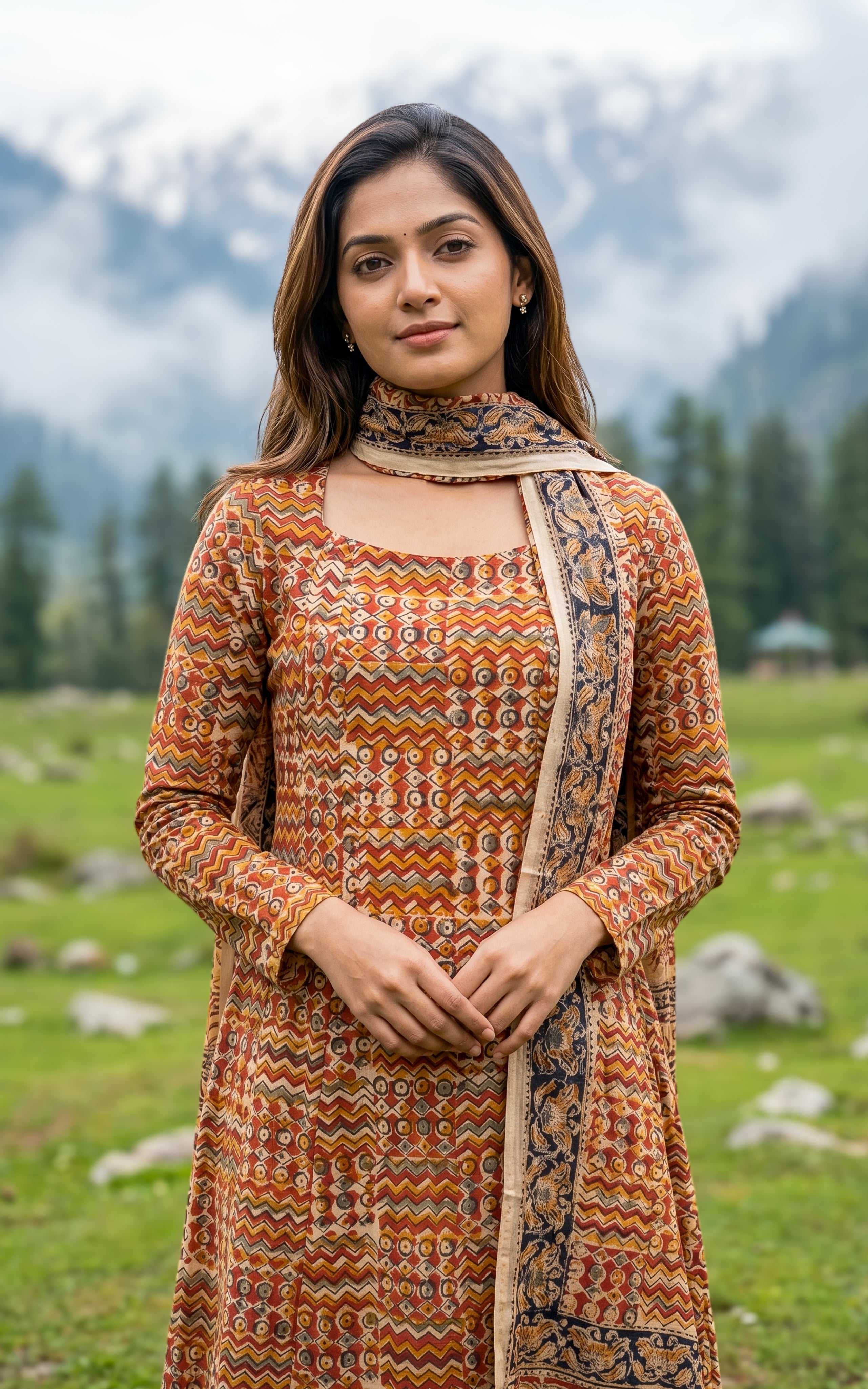 Kalamkari cotton Anarkali kurti for women