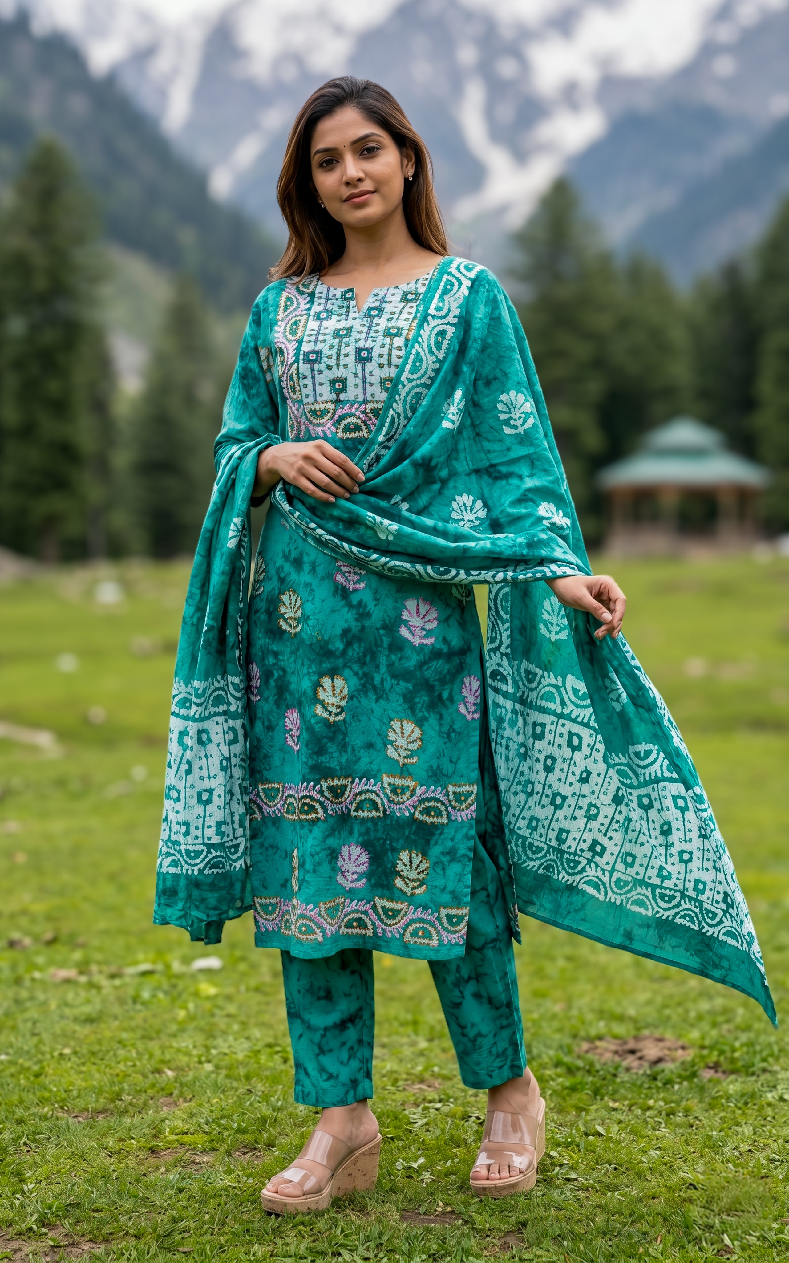 Rama green cotton kurti set for women