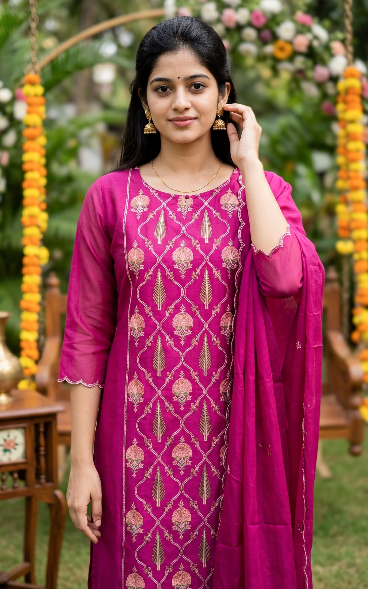 Anjuna Magenta (Kurti+Pant+Dupatta)