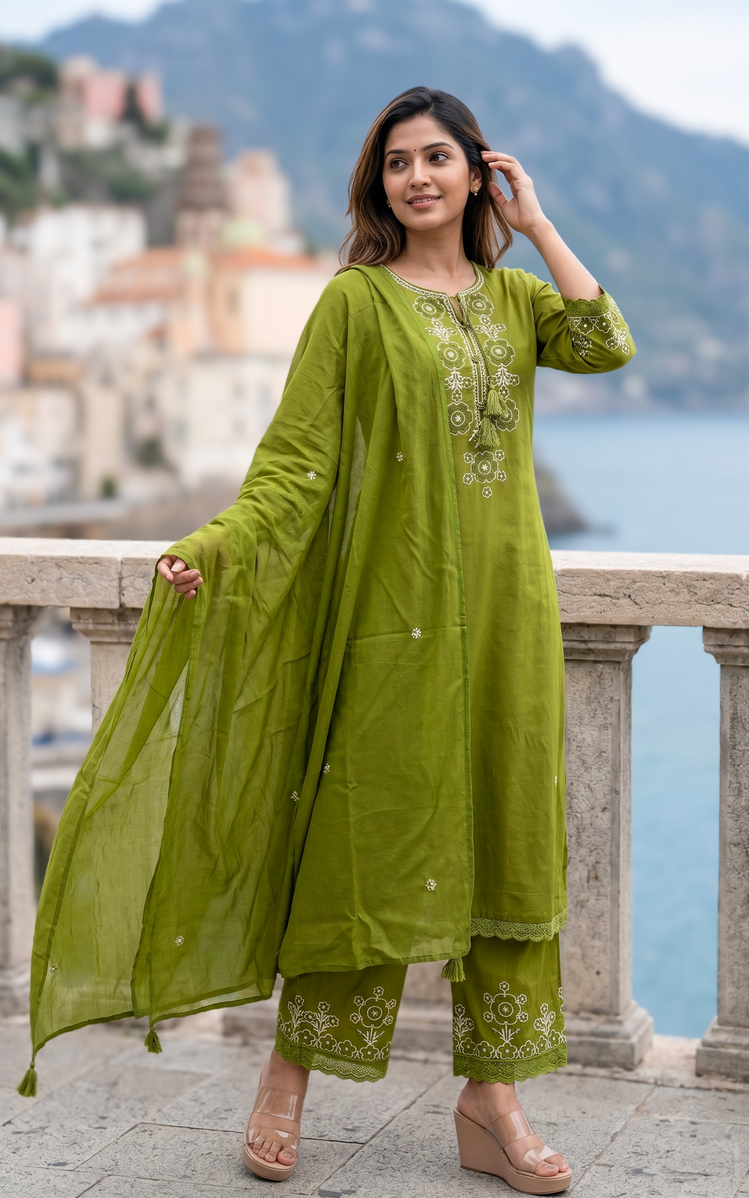Green cotton kurti set for women