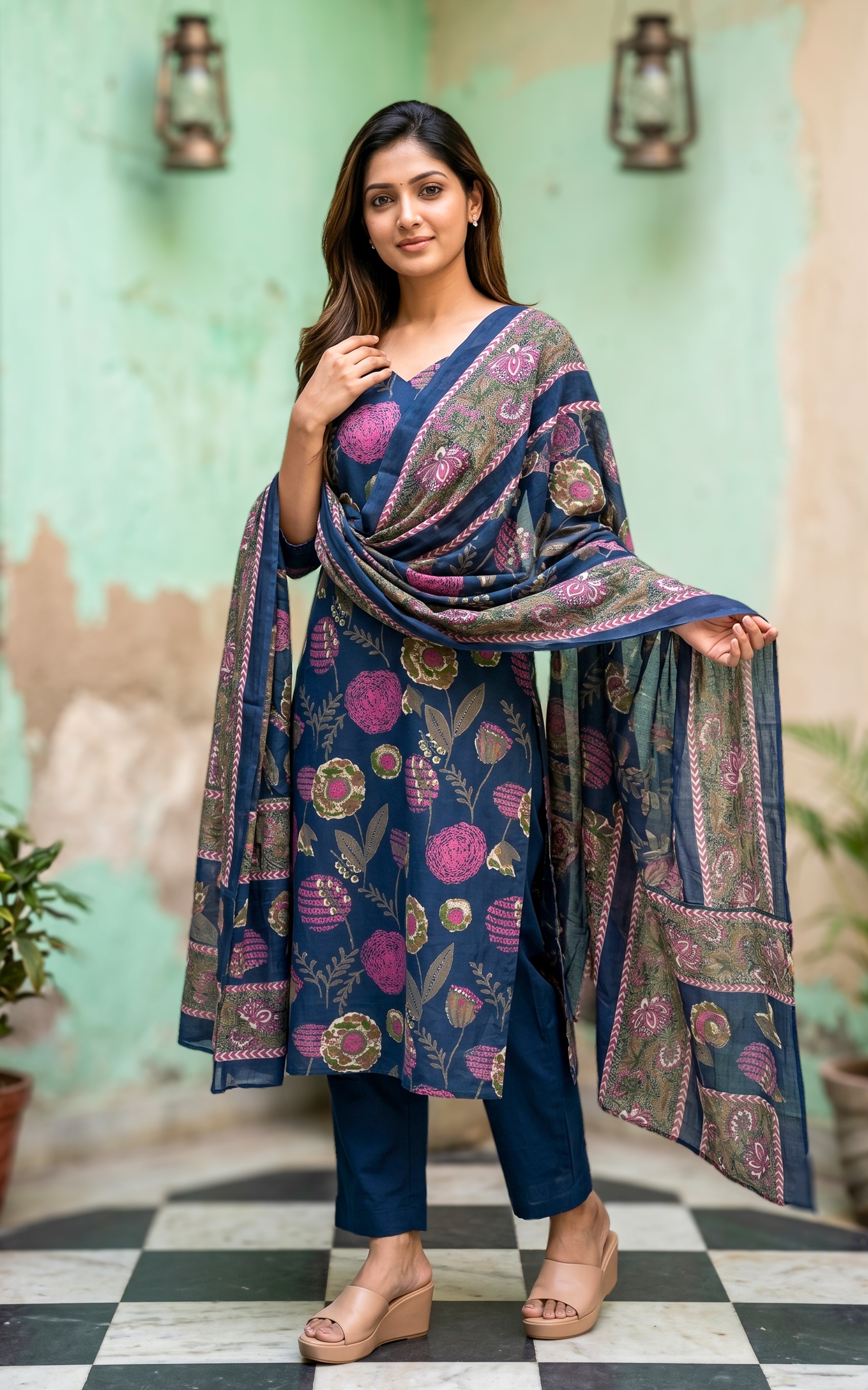 Printed kurti with straight pant and pocket
Cotton kurti with matching dupatta