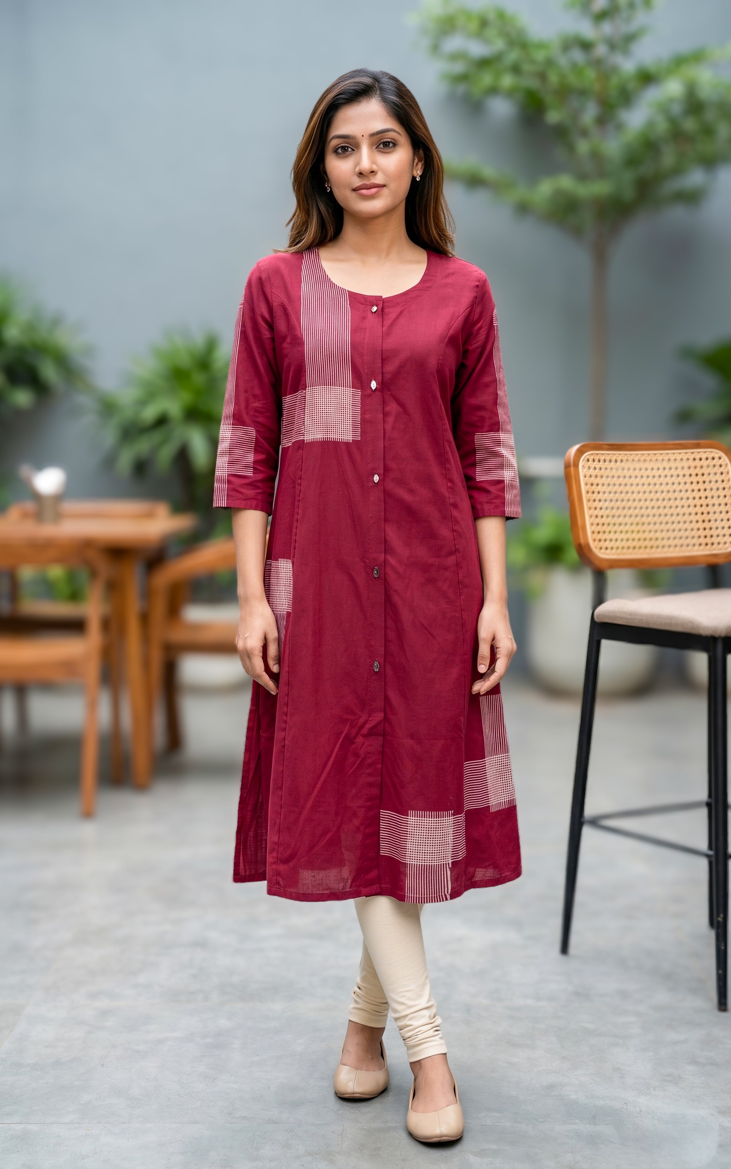 Instore – Maroon Cotton Kurti for Women – Handblock Printed – Ethnic Wear