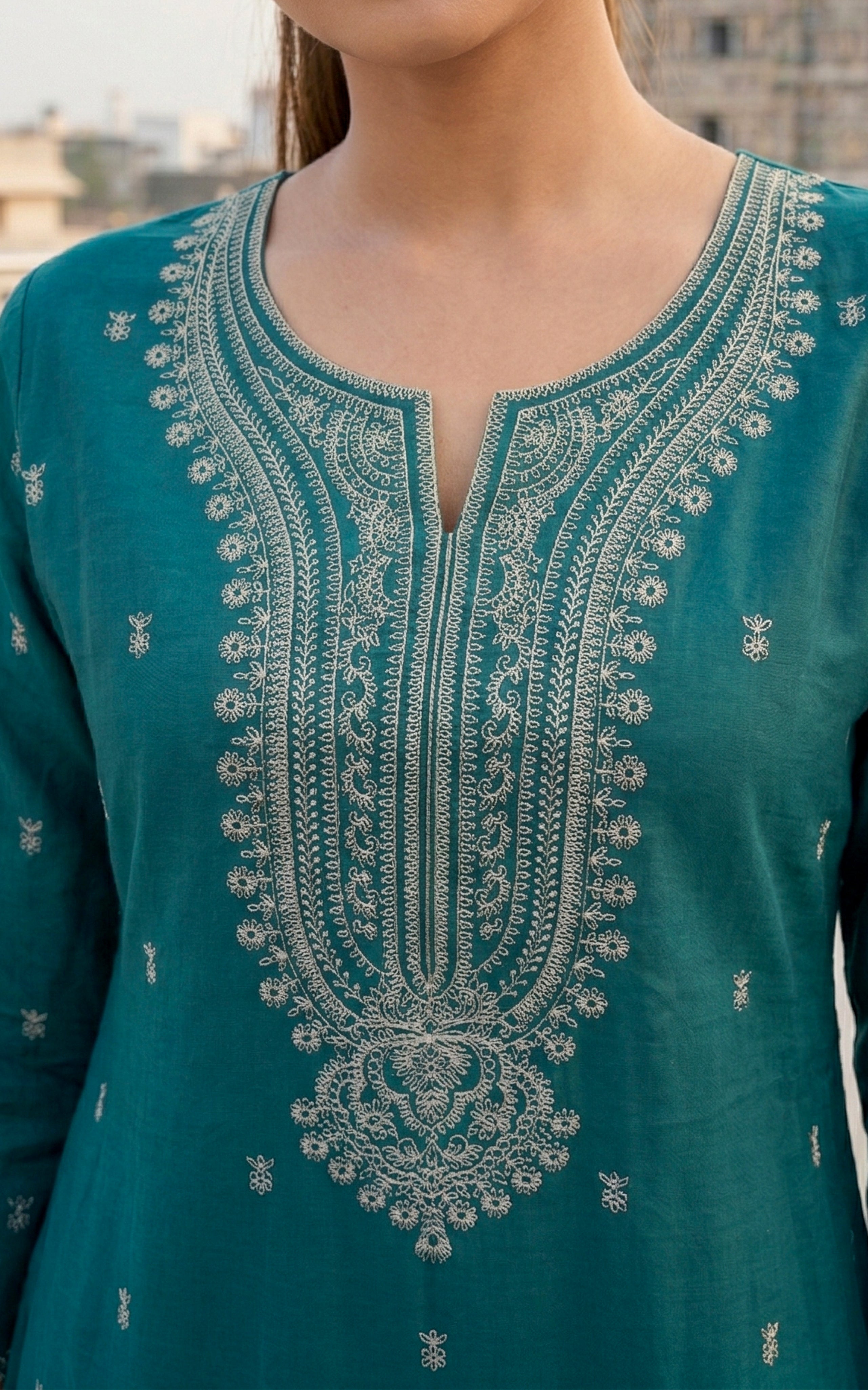 Instore – Deep Teal Green Angel Kurti Pant Dupatta Set for Women – Art Silk – Festive Ethnic Wear
