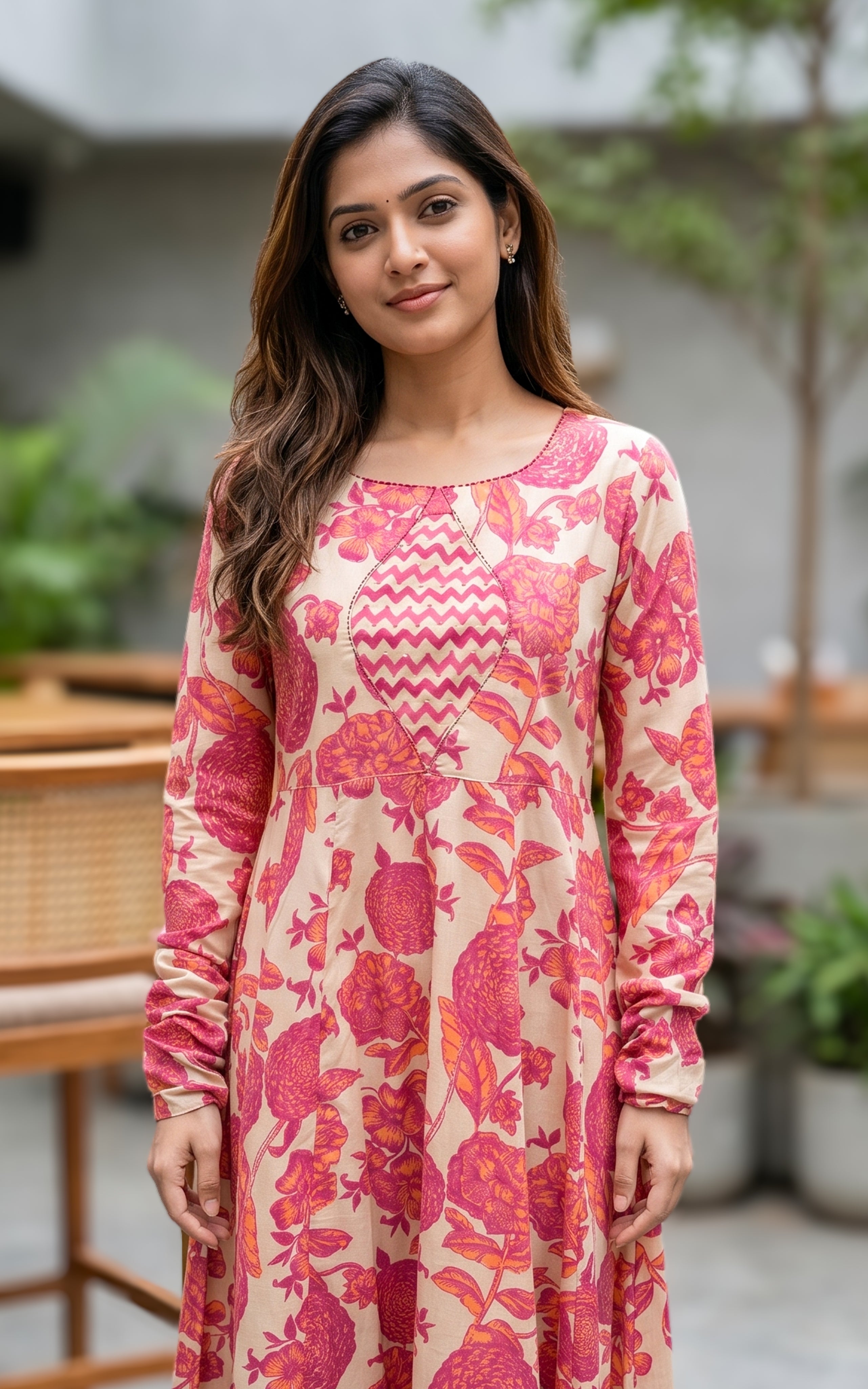 Peach long Anarkali kurti for women